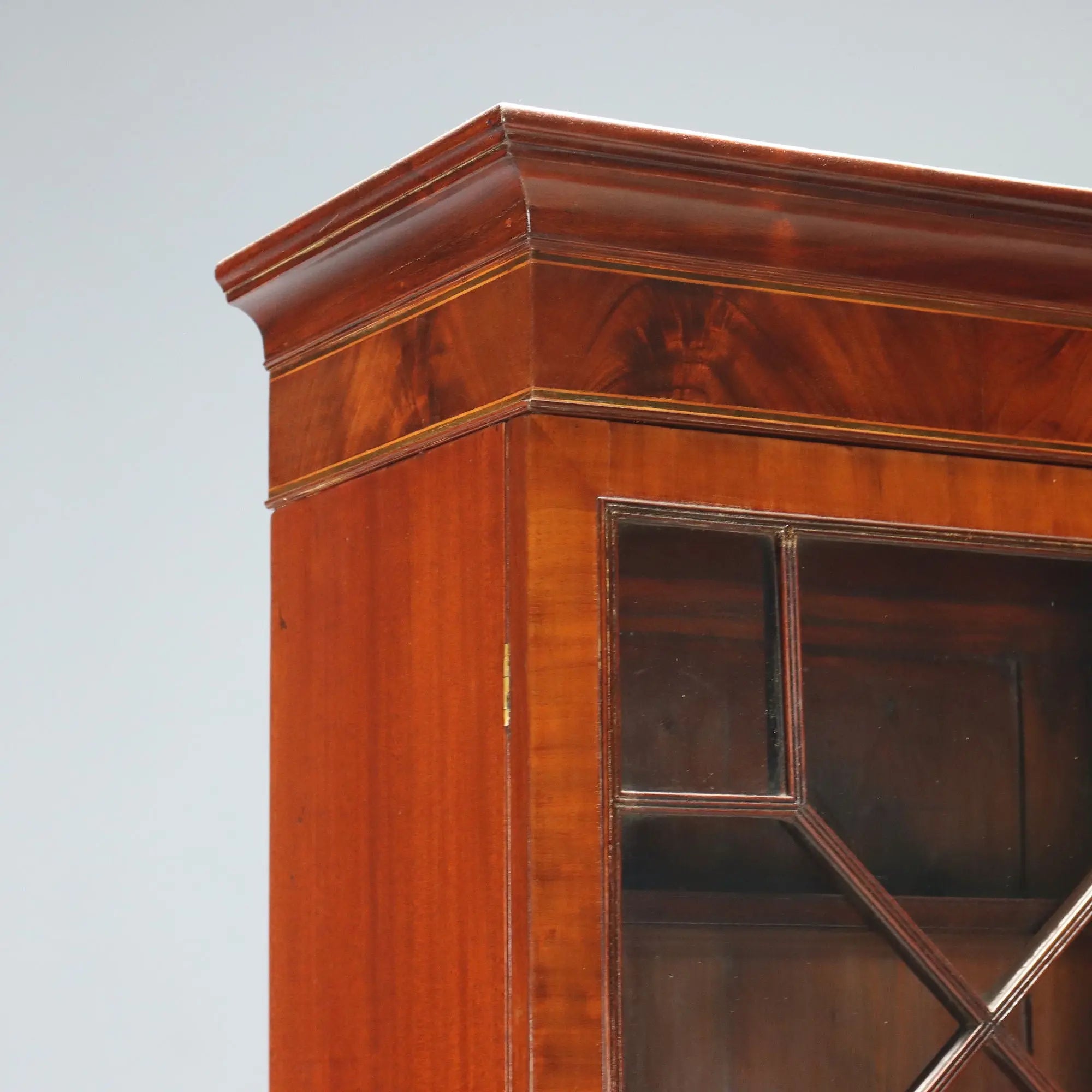 Antique Bookcase Mahogany Maple Inlays England XIX Century