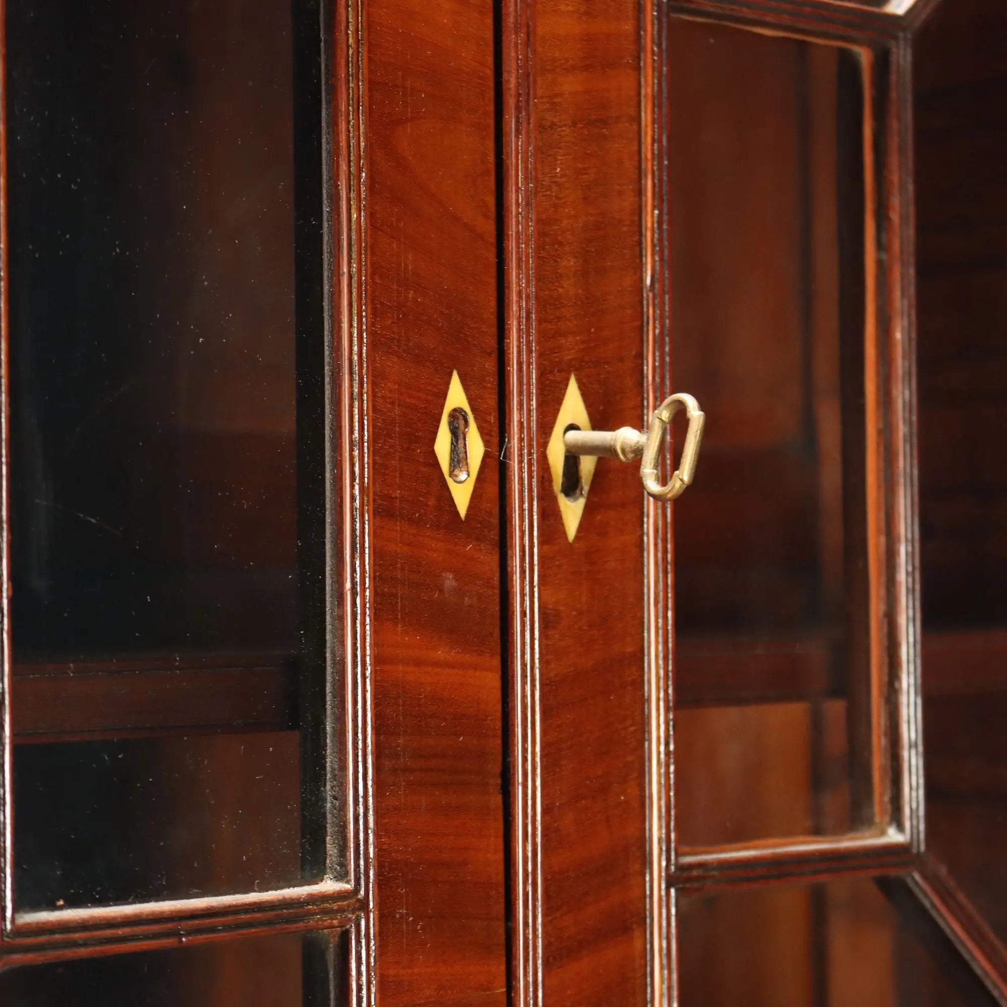 Antique Bookcase Mahogany Maple Inlays England XIX Century
