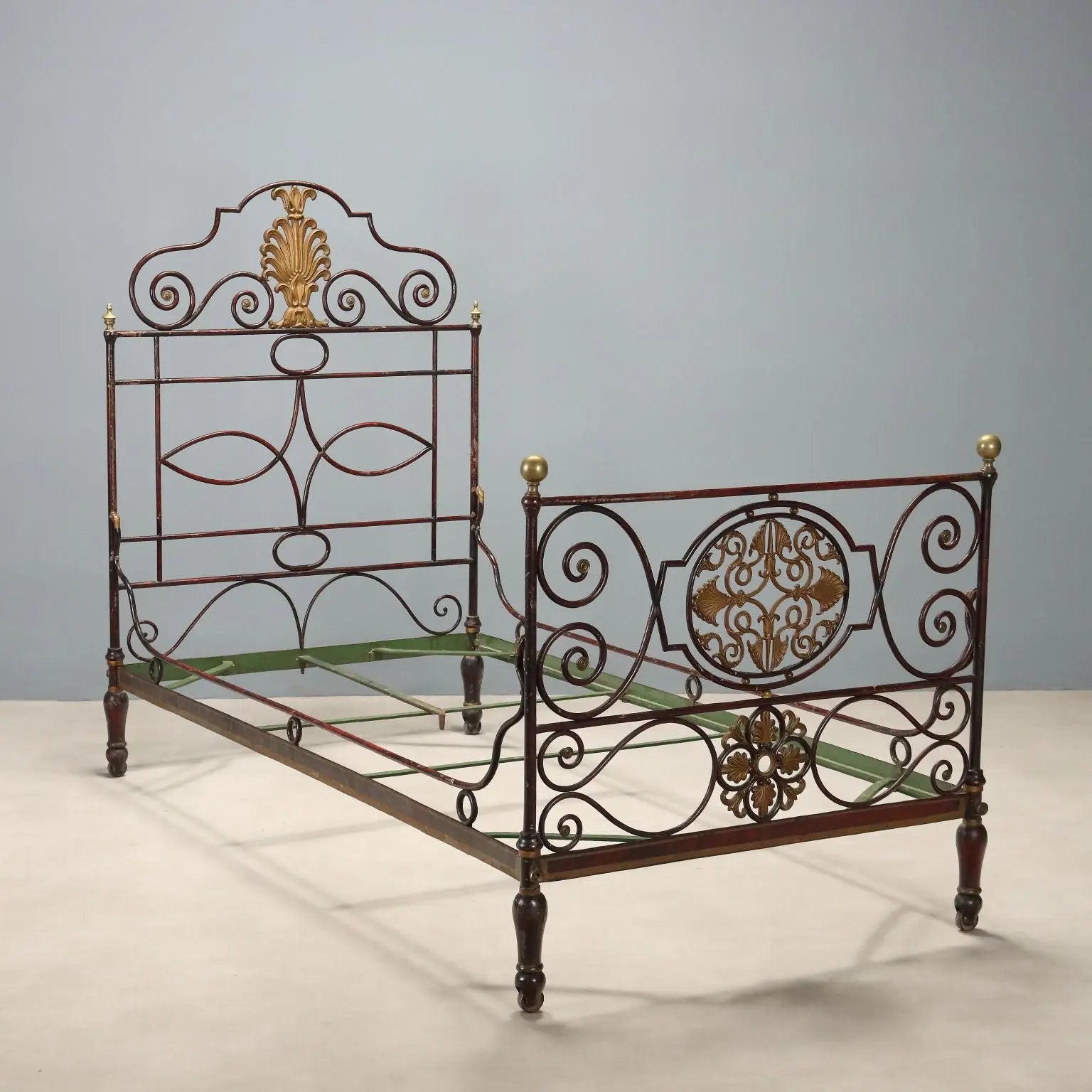 Restoration Bed in Iron and Bronze - 19th Century