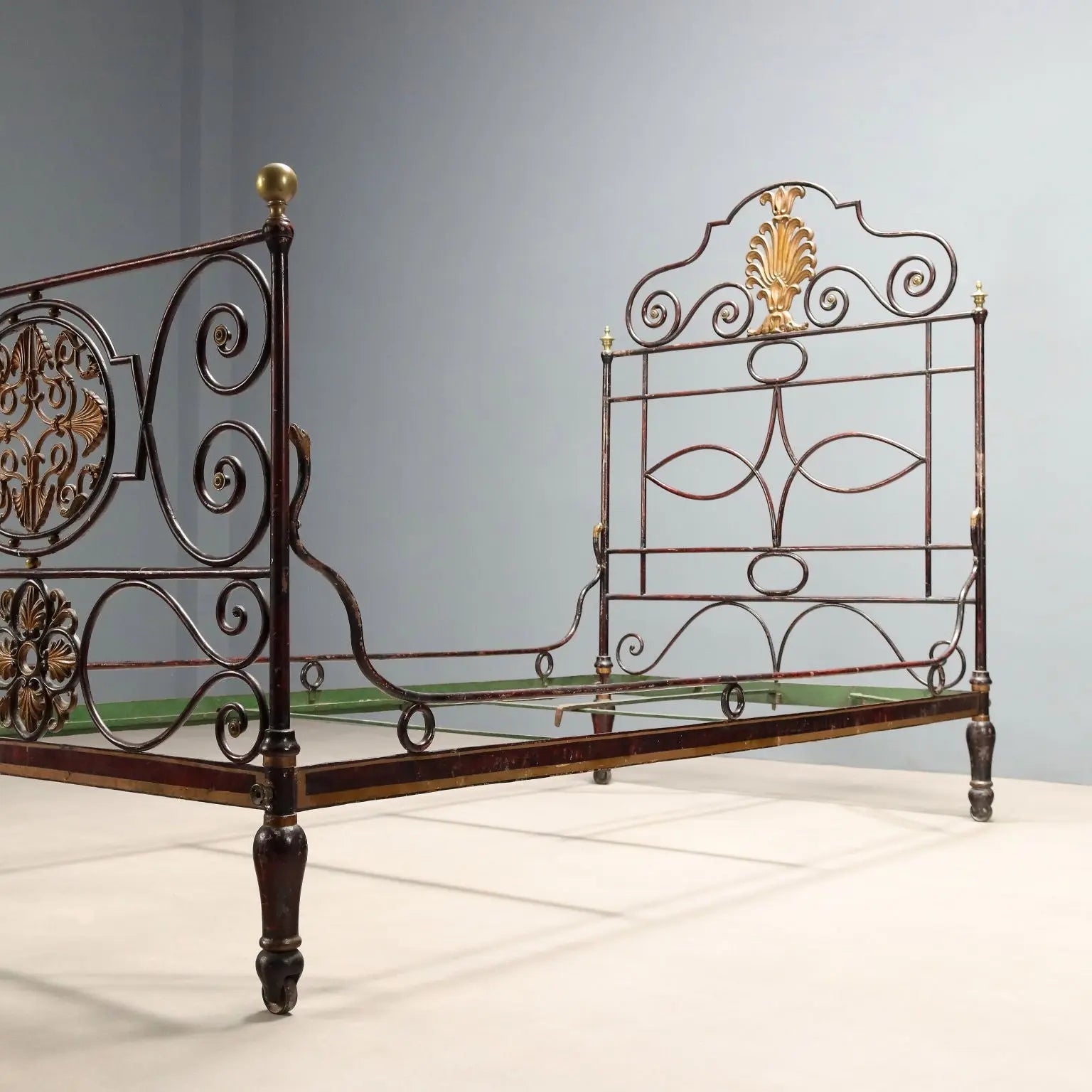 Restoration Bed in Iron and Bronze - 19th Century
