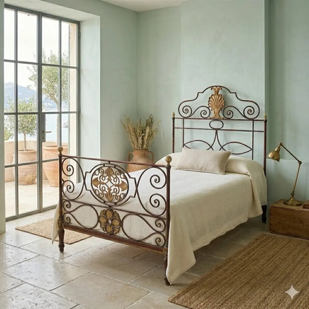 Restoration Bed in Iron and Bronze - 19th Century