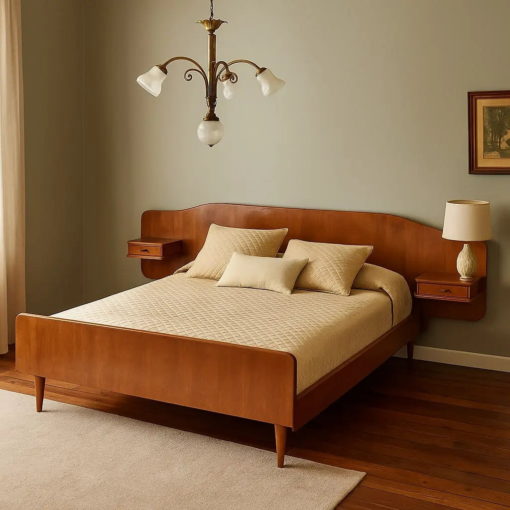 Vintage Double Bed Maple Burl Veneer Design Italy 1950s | Modernism | Complements