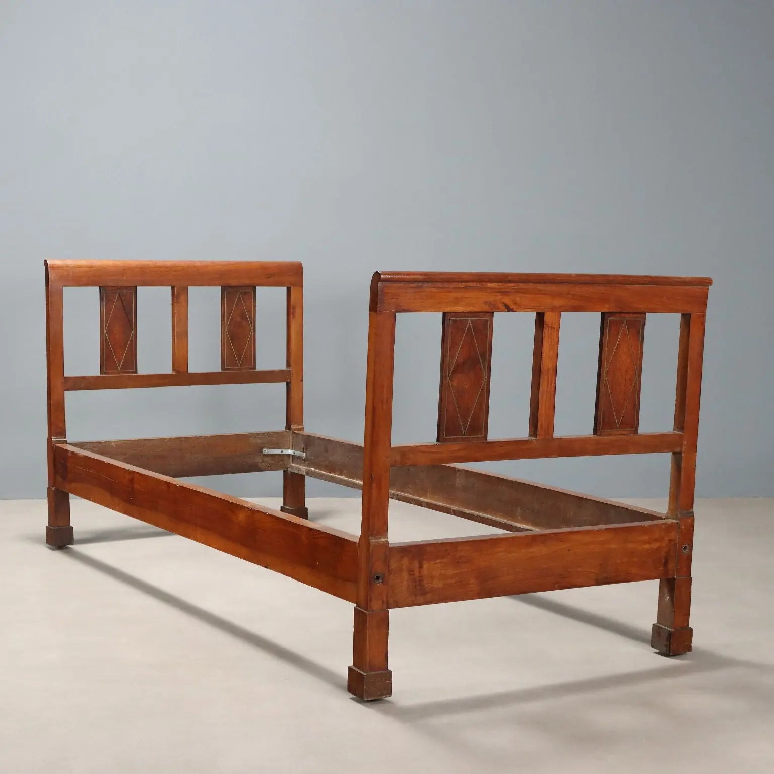 Antique Single Bed Empire Walnut Brass Italy XIX Century - Lombardy, Early XIX Century | Antiques | Beds & Headboards