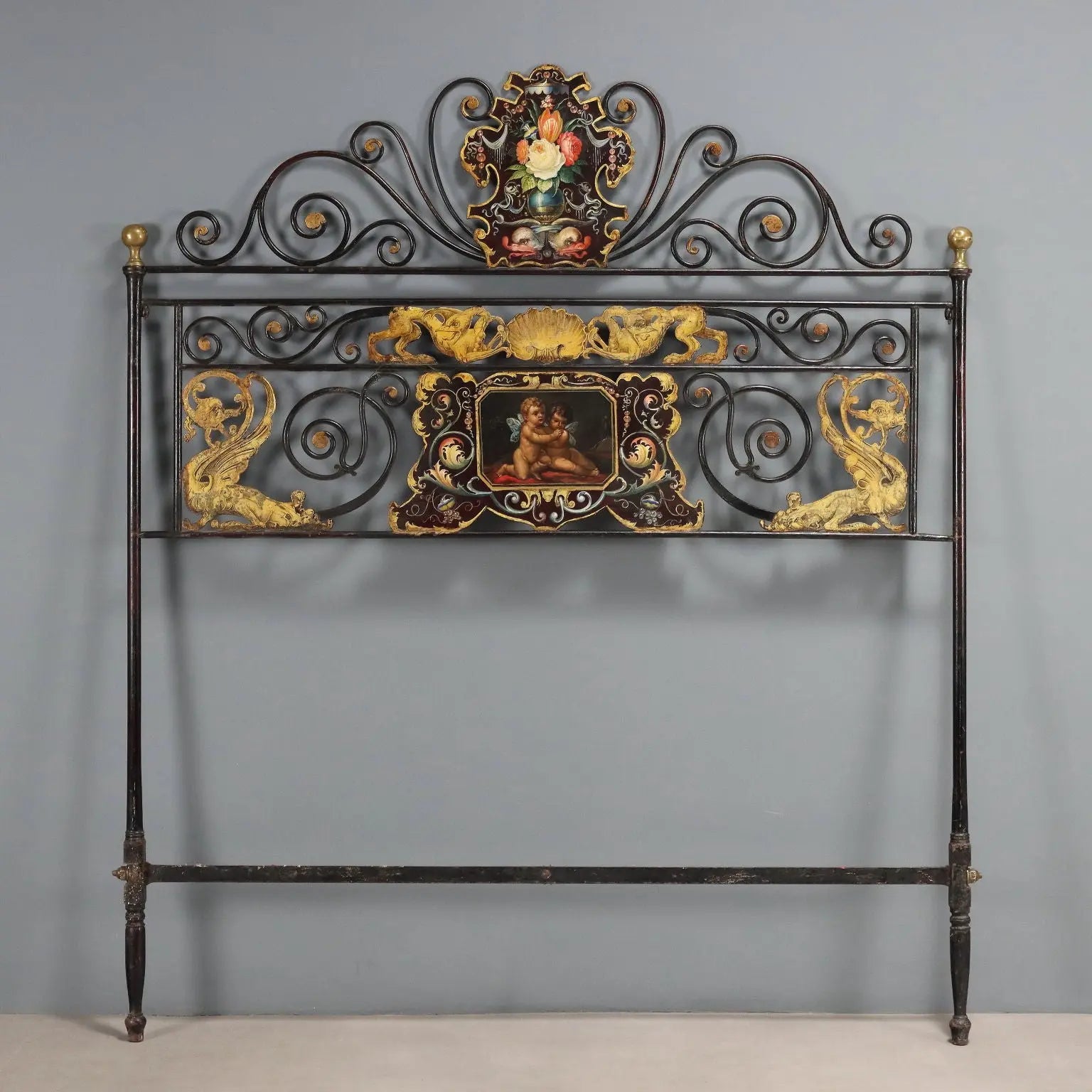 Antique Headboard Black Lacquered Metal Italy XIX Century - Italy, XIX Century | Antiques  Beds & Headboards