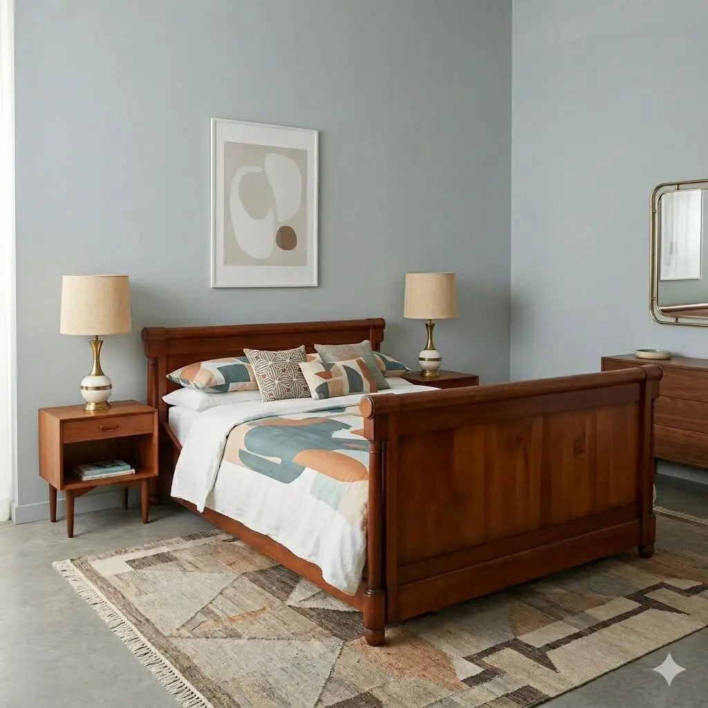 Antique Double Bed Empire Style Cherrywood Italy XX Century - Italy, XX Century | Antiques | Beds & Headboards