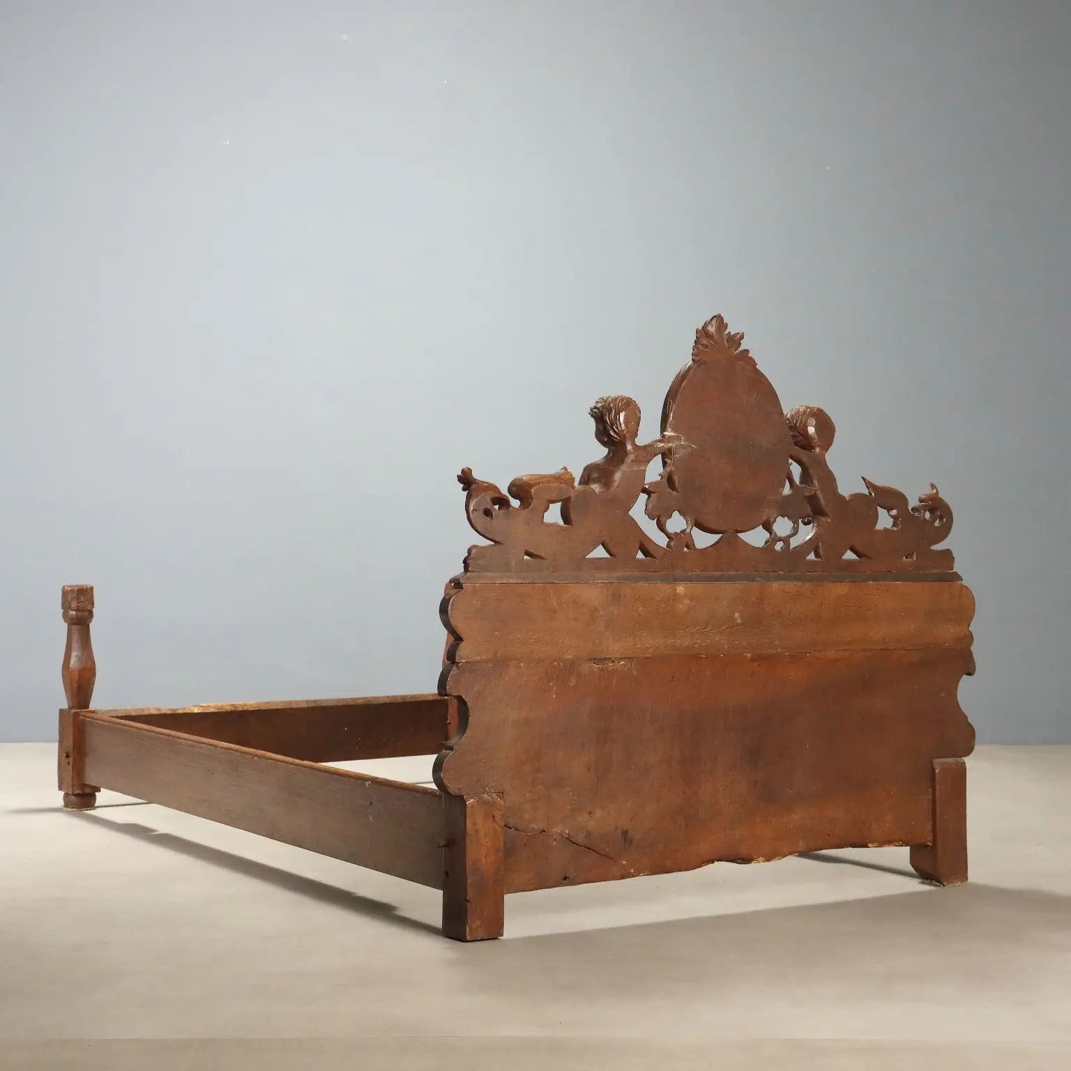 Antique Single Bed Walnut Carvings Italy XIX Century