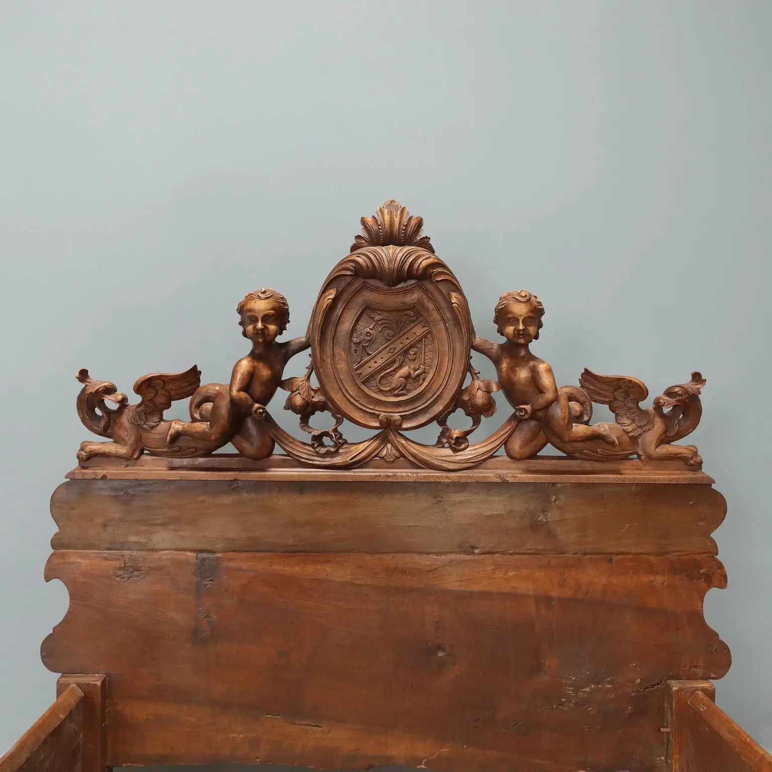 Antique Single Bed Walnut Carvings Italy XIX Century
