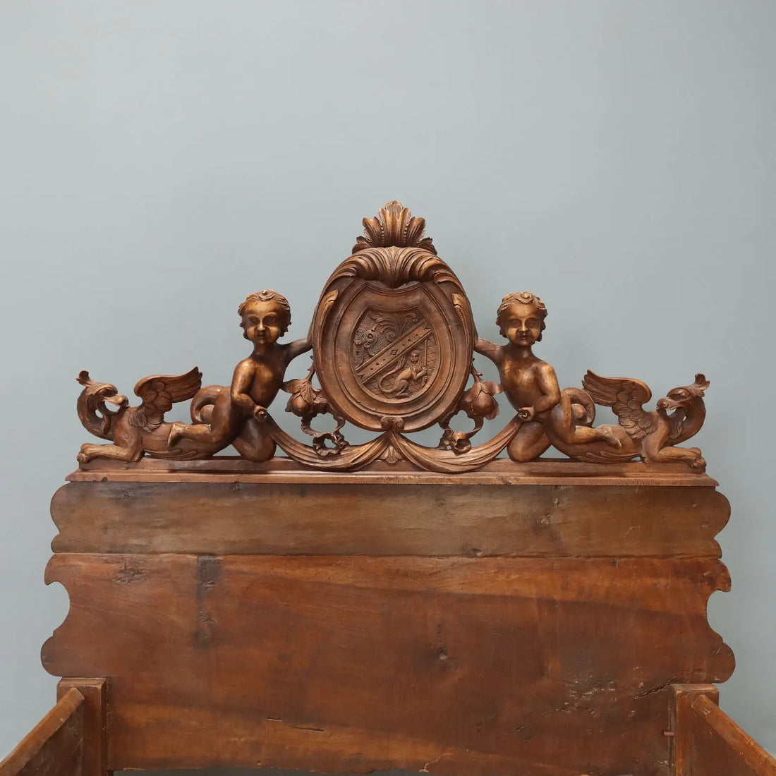 Antique Single Bed Walnut Carvings Italy XIX Century