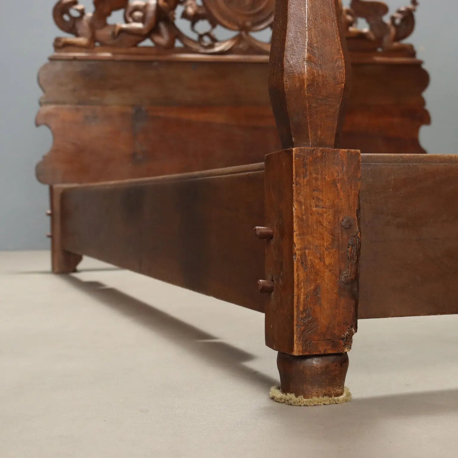 Antique Single Bed Walnut Carvings Italy XIX Century