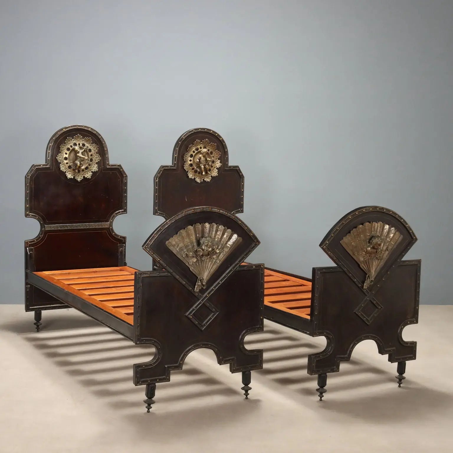 Antique Single Beds Bronze Metal Italy XIX Century