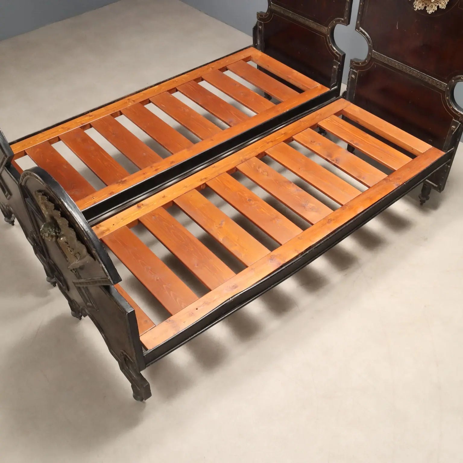 Antique Single Beds Bronze Metal Italy XIX Century