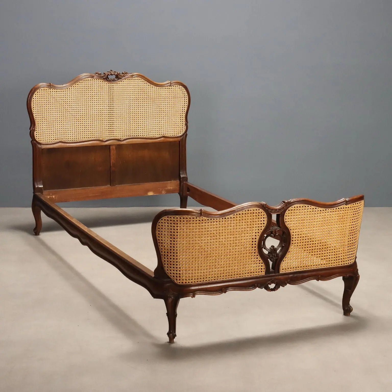 Single Bed Barocchetto Style in Walnut, Italy