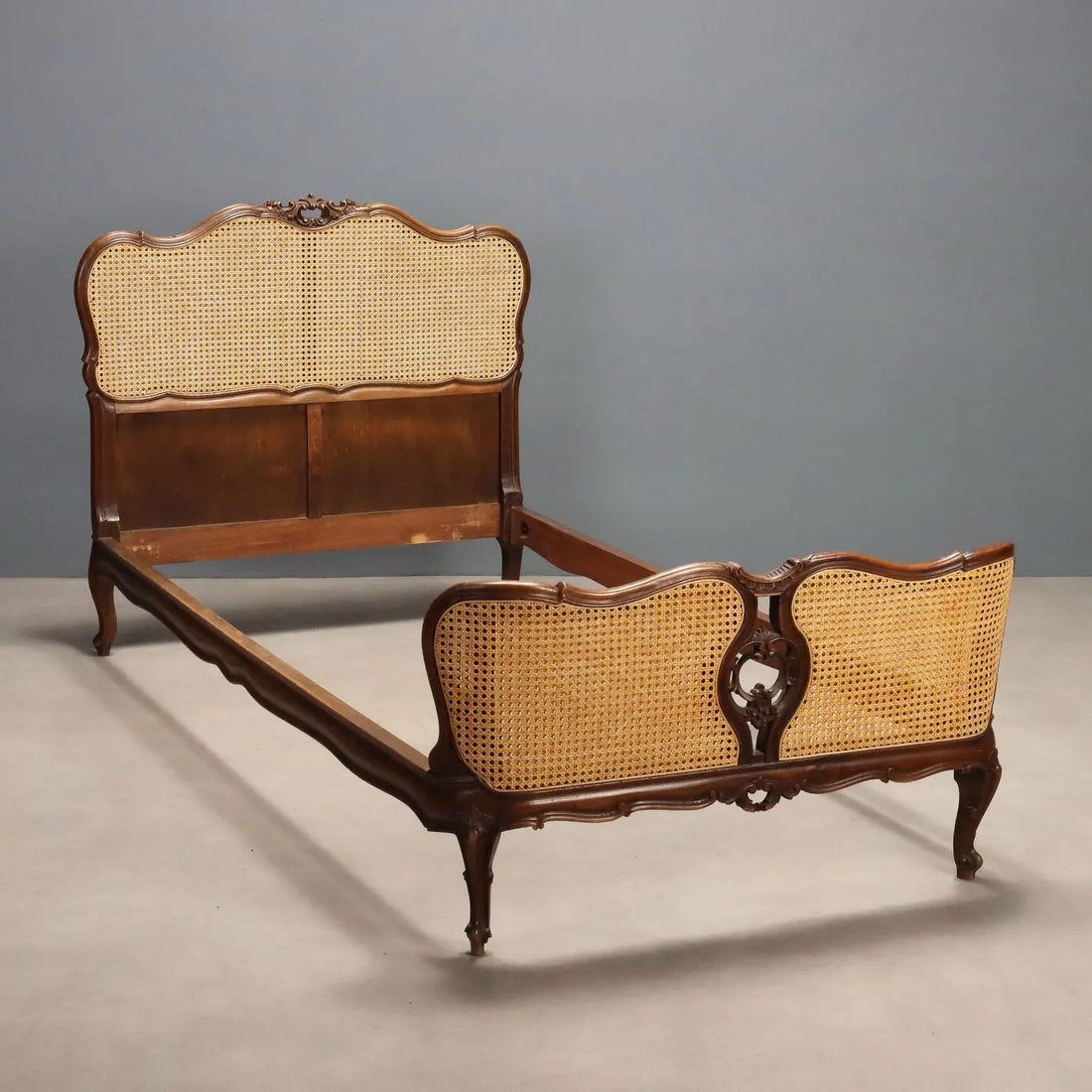 Single Bed Barocchetto Style in Walnut, Italy