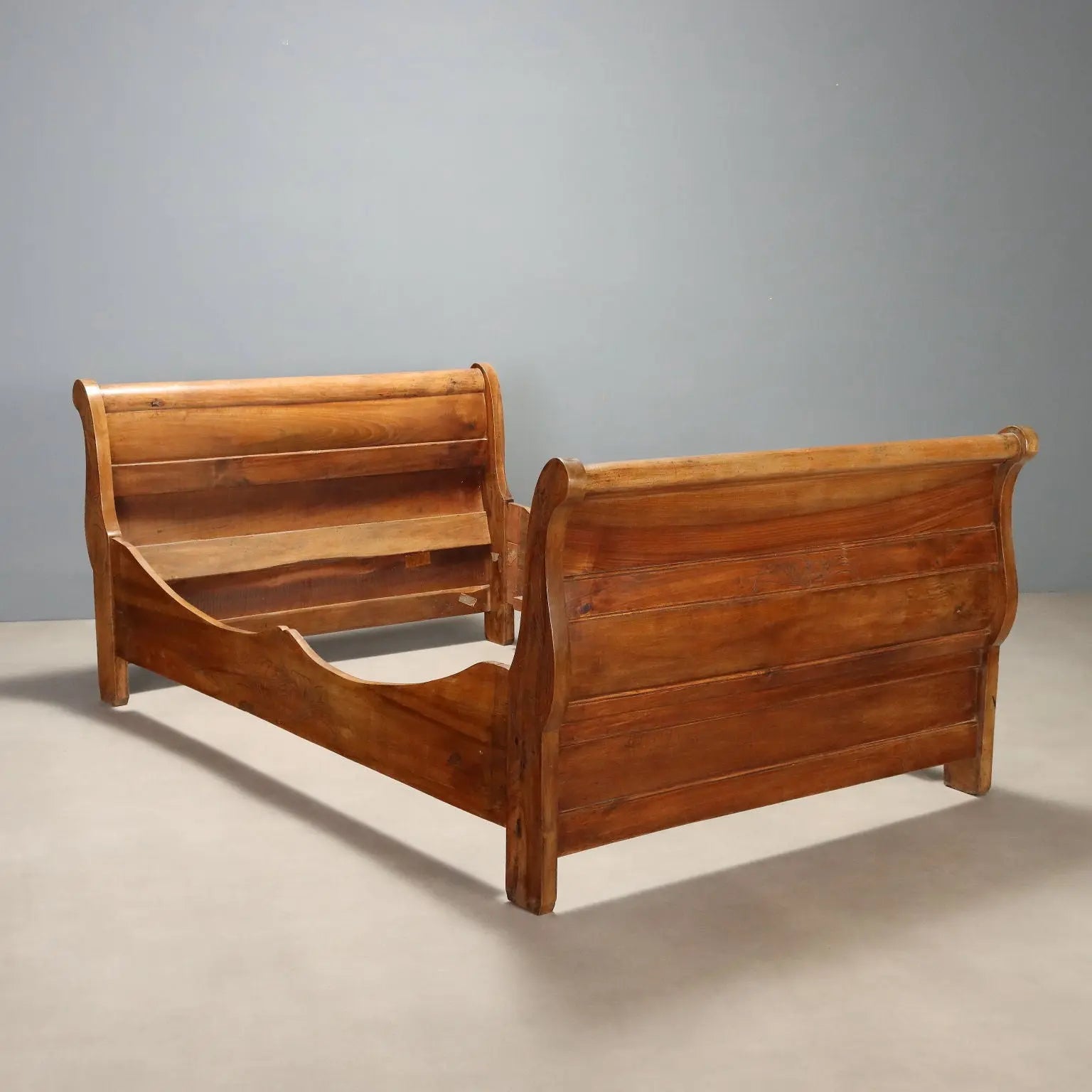 Antique Double Bed Walnut Carvings Italy Mid XIX Century