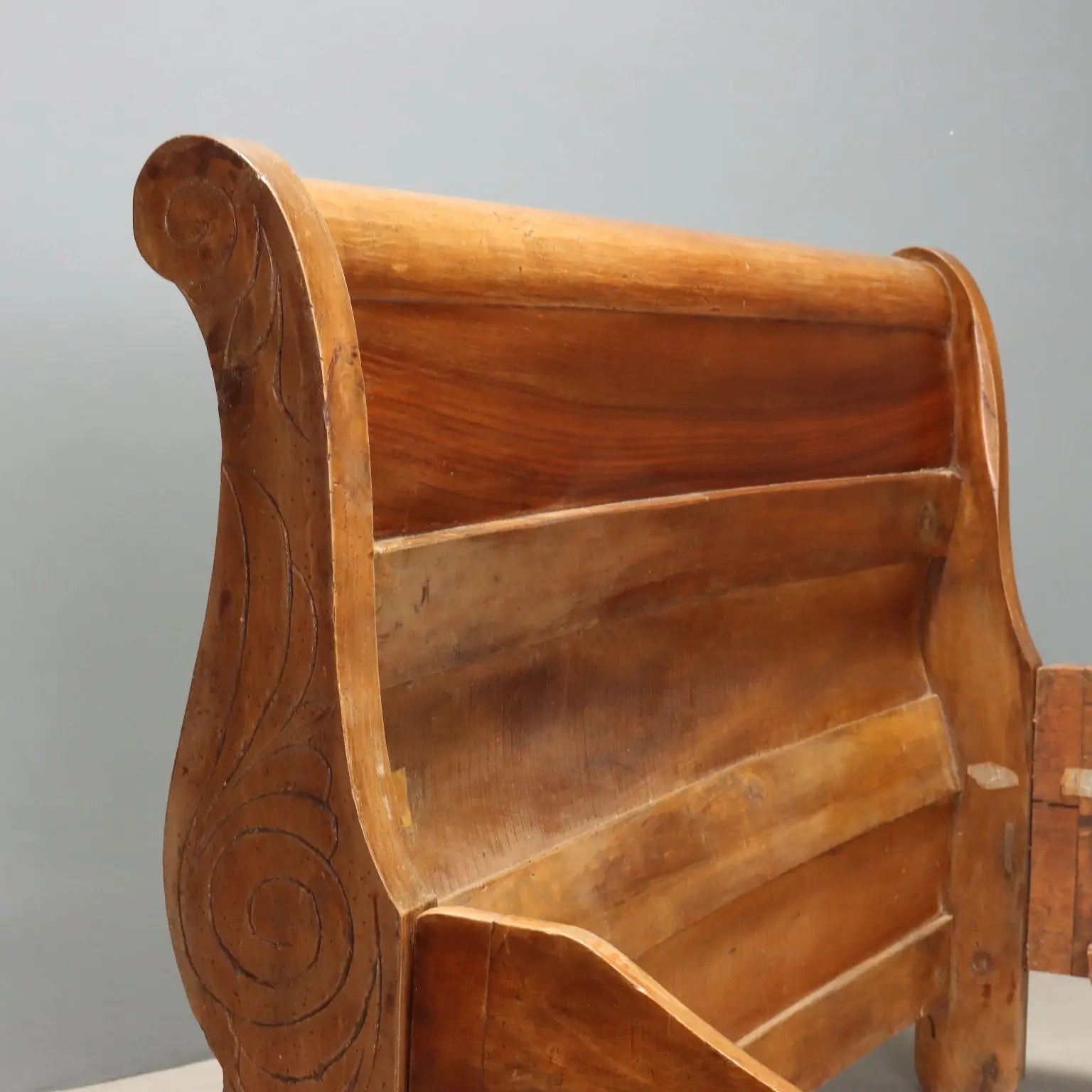 Antique Double Bed Walnut Carvings Italy Mid XIX Century