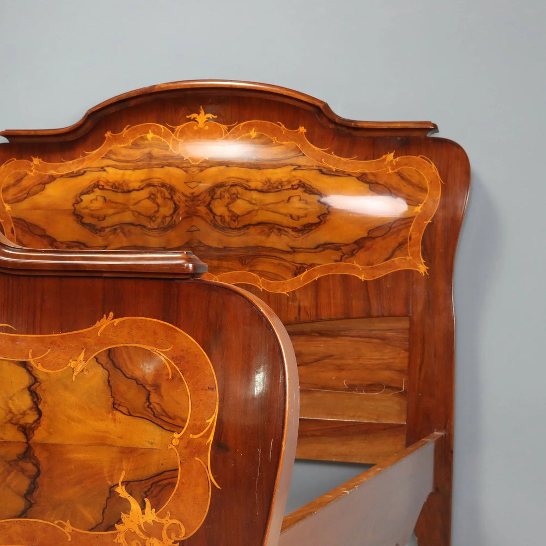 Antique Double Bed Baroque Walnut Mahogany XX Century