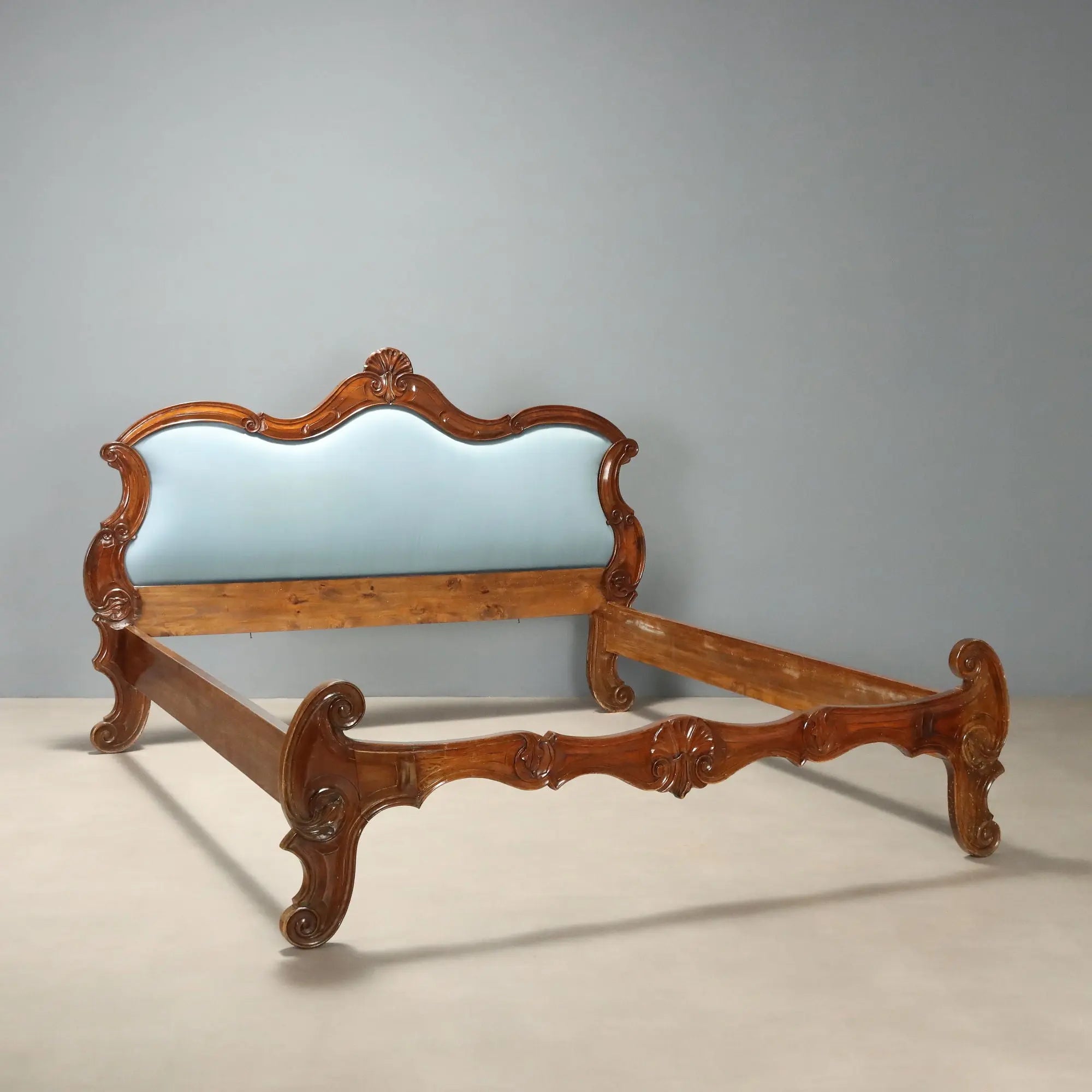 Antique Bed Louis Philippe Walnut Carvings Italy XIX Century