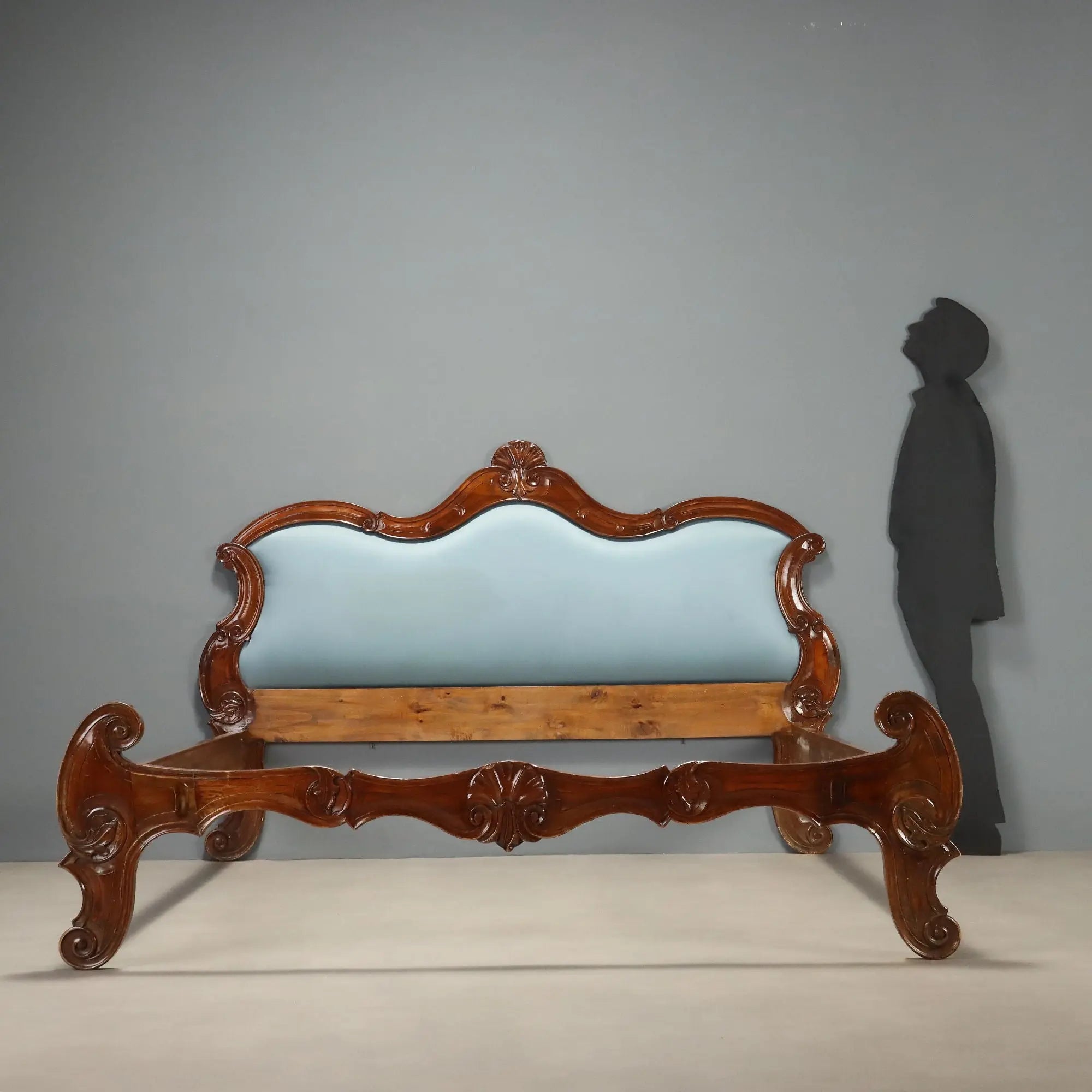 Antique Bed Louis Philippe Walnut Carvings Italy XIX Century