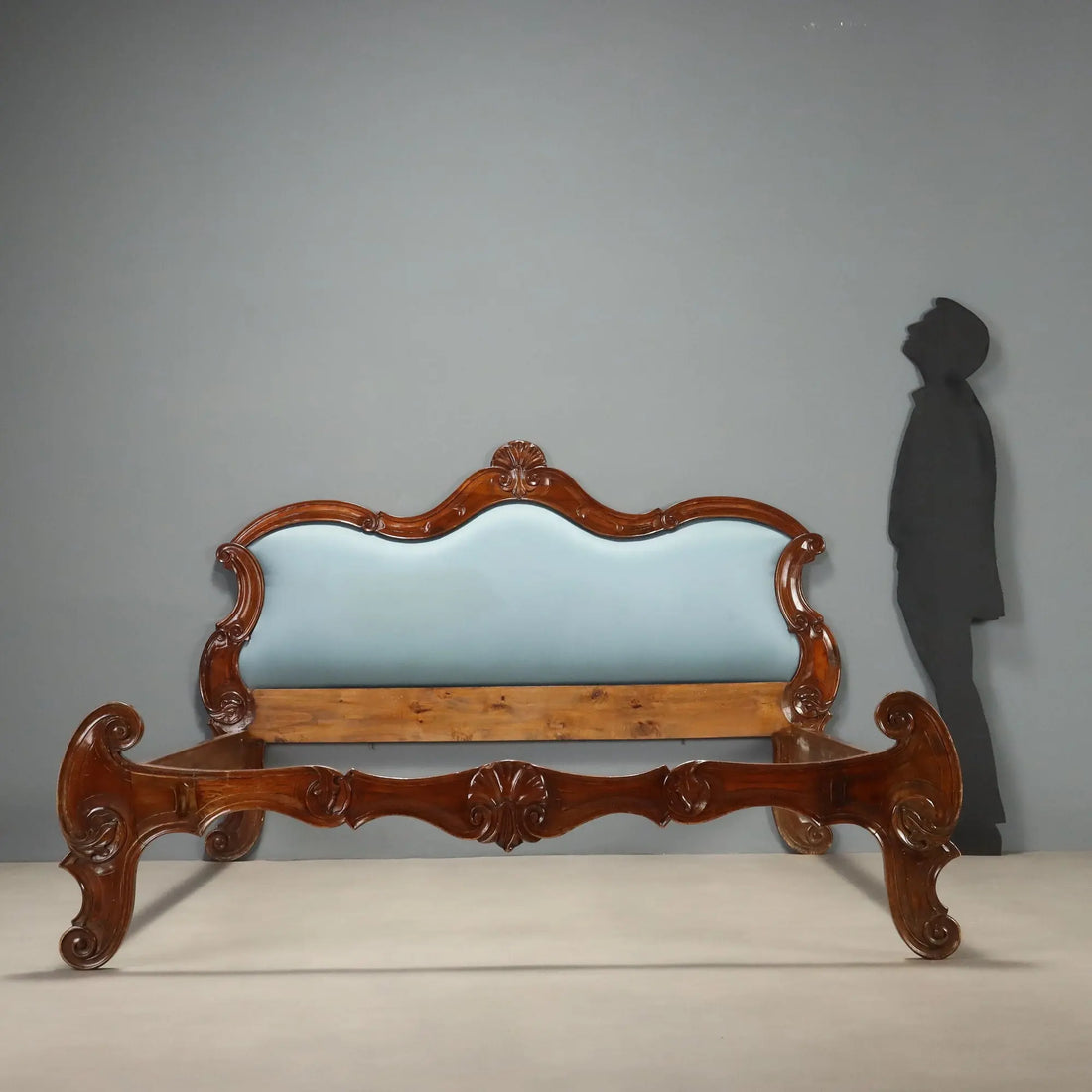 Antique Bed Louis Philippe Walnut Carvings Italy XIX Century