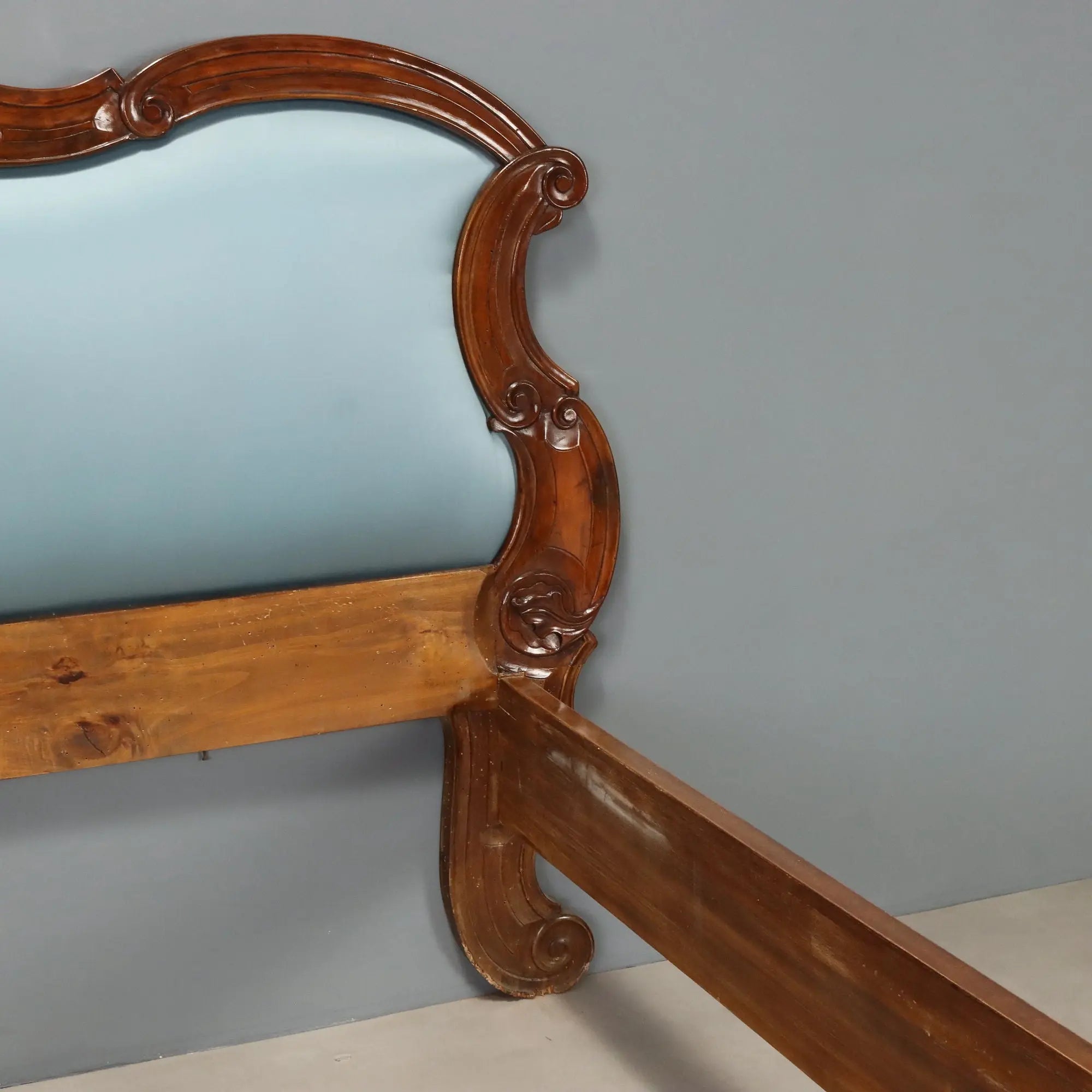 Antique Bed Louis Philippe Walnut Carvings Italy XIX Century