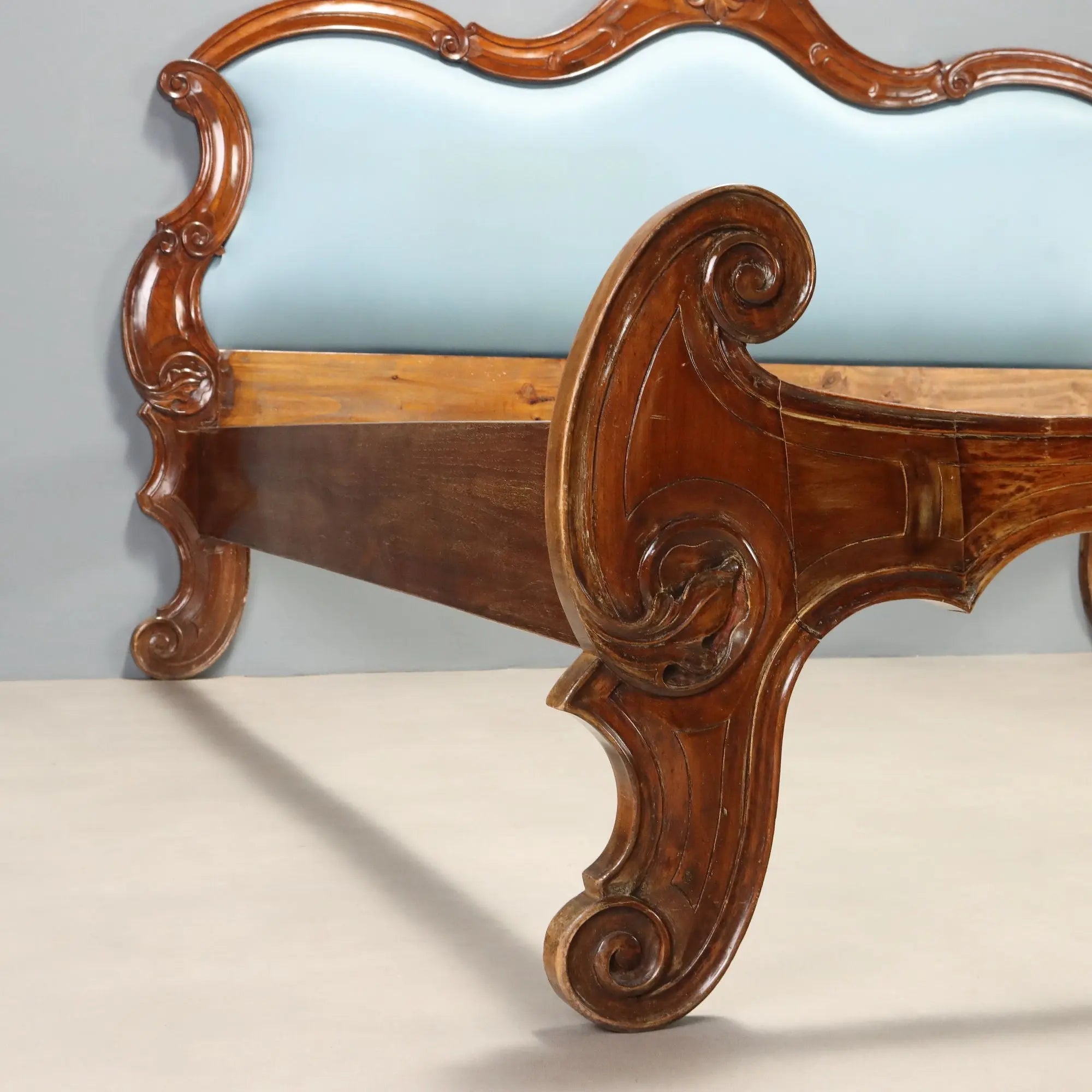 Antique Bed Louis Philippe Walnut Carvings Italy XIX Century