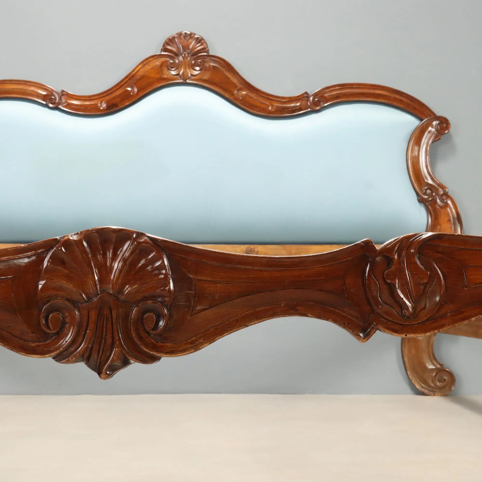 Antique Bed Louis Philippe Walnut Carvings Italy XIX Century