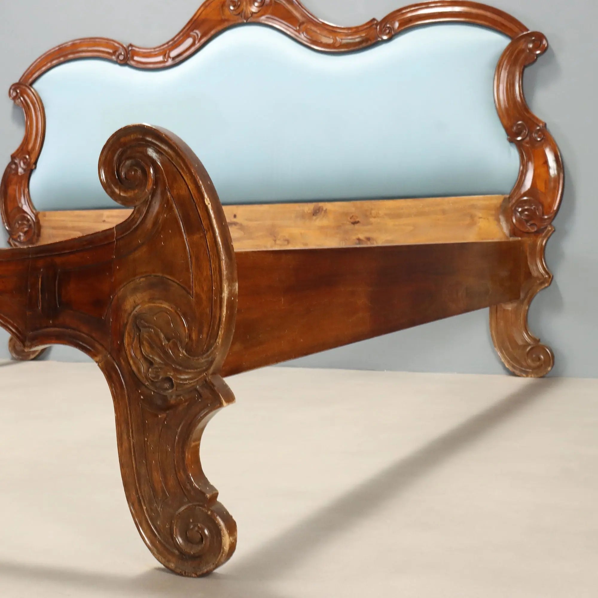 Antique Bed Louis Philippe Walnut Carvings Italy XIX Century