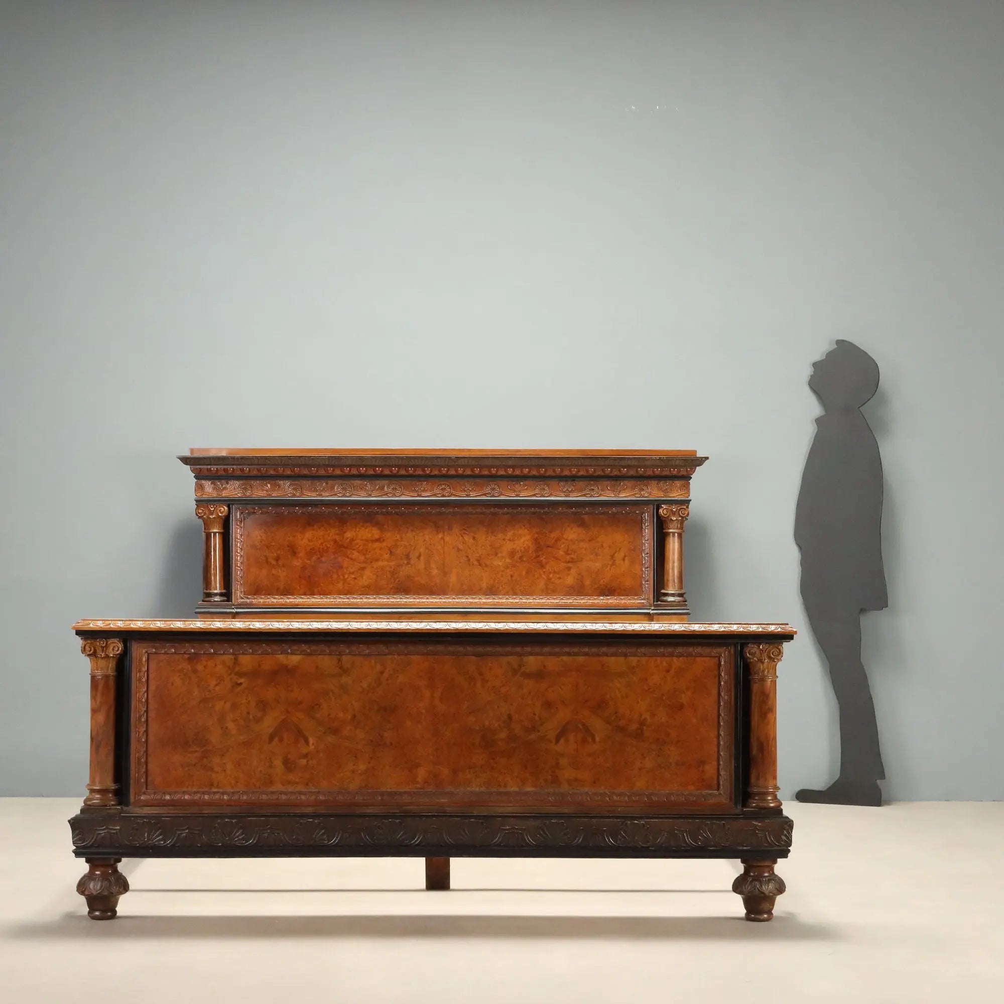 Antique Double Bed Walnut Burl Italy XX Century