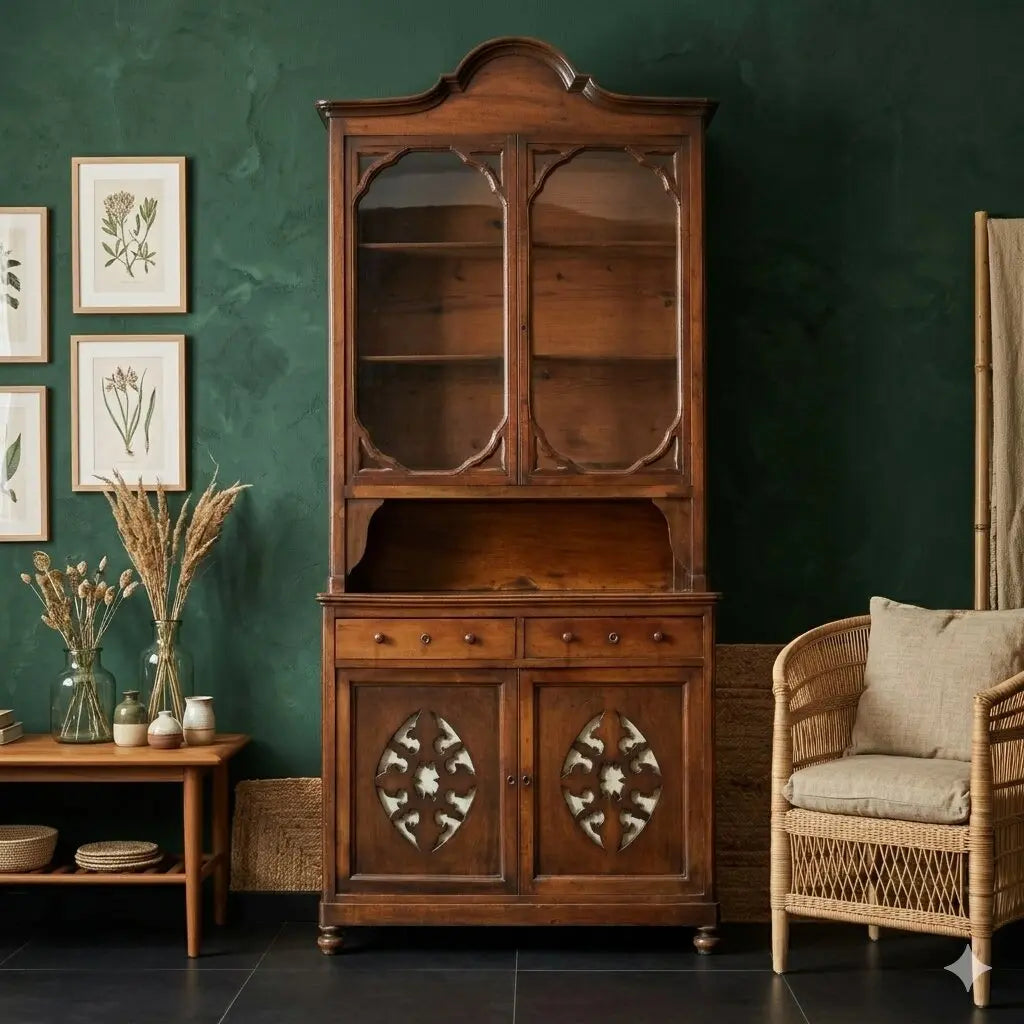 Double-Body Walnut Display Cabinet, 19th Century