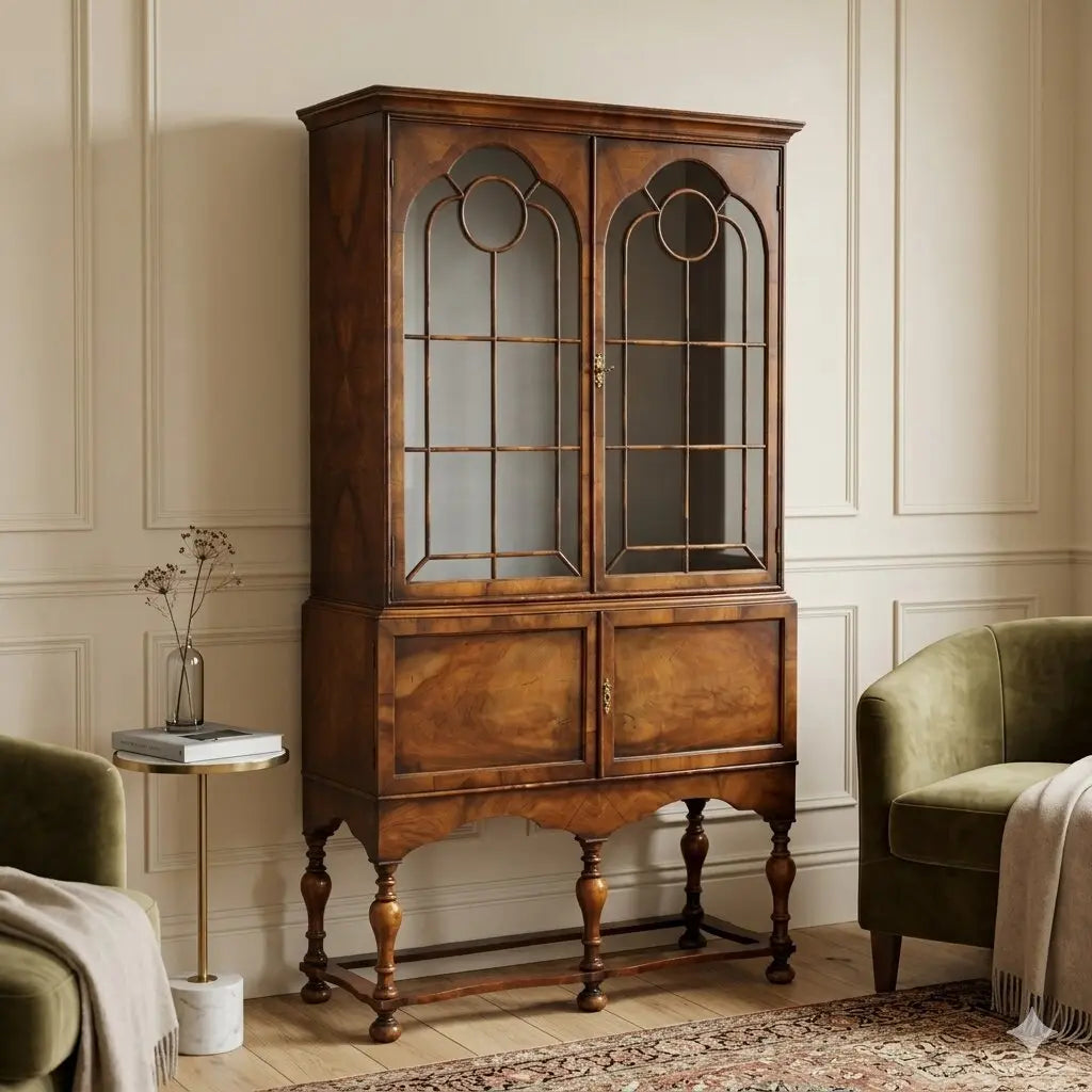 Chippendale Walnut Display Cabinet - Mid 20th Century