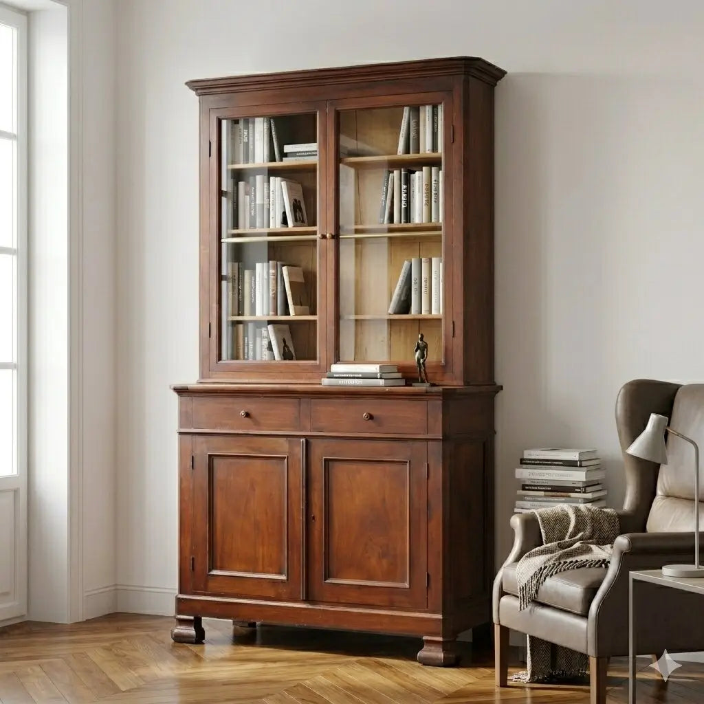 Antique Bookcase Louis Philippe Walnut Italy XIX Century - Bookcase, Mid XIX Century | Antiques | Bookcases & Showcases