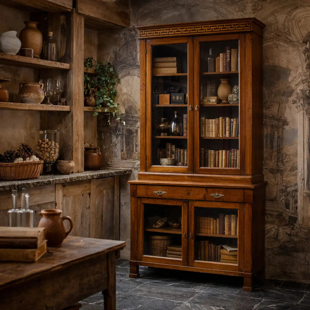 Antique Empire Display Cabinet Walnut Bronze Italy XIX Century - Italy, Early XIX Century | Antiques | Bookcases & Showcases