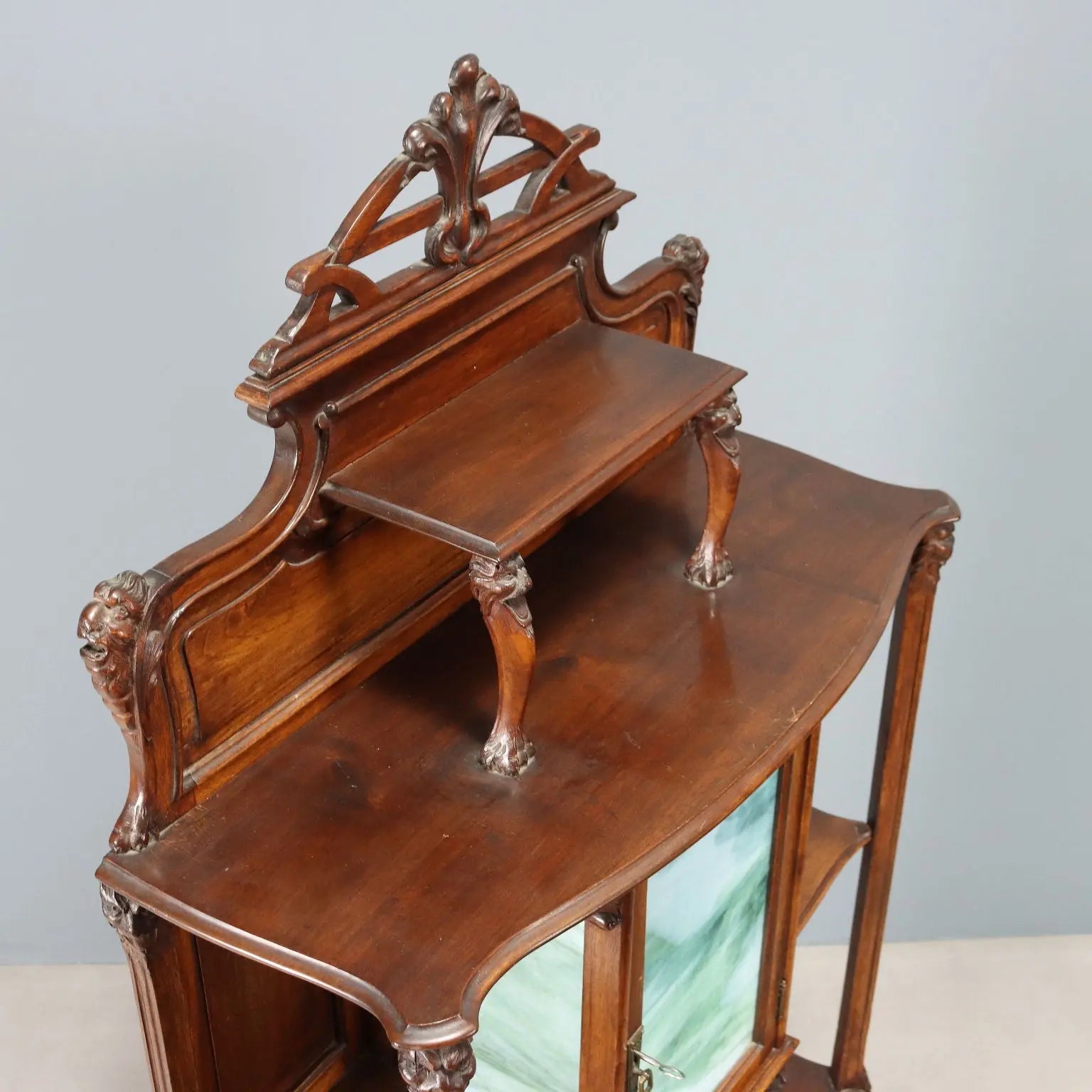 Antique Etagere Walnut Glass Italy XIX Century