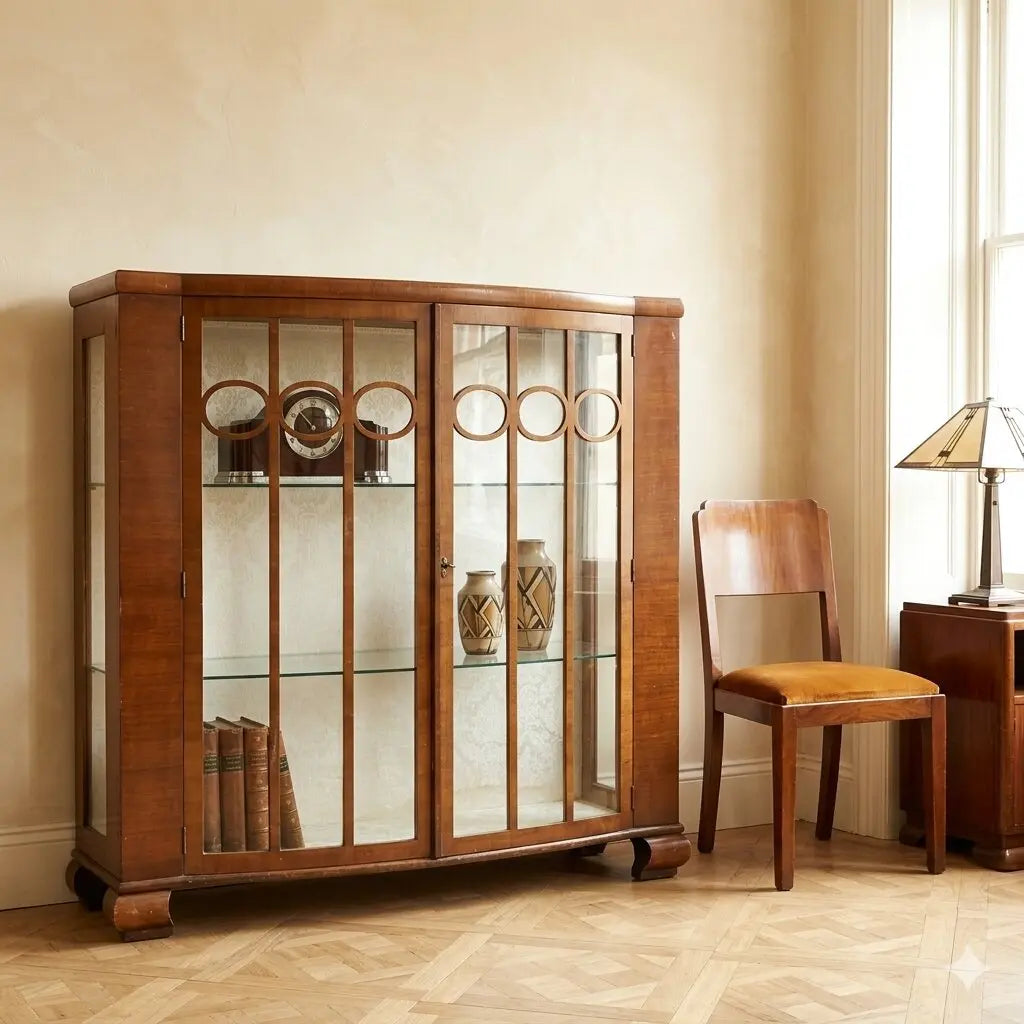 Antique Showcase Art Déco Mahogany Veneer Italy XX Century