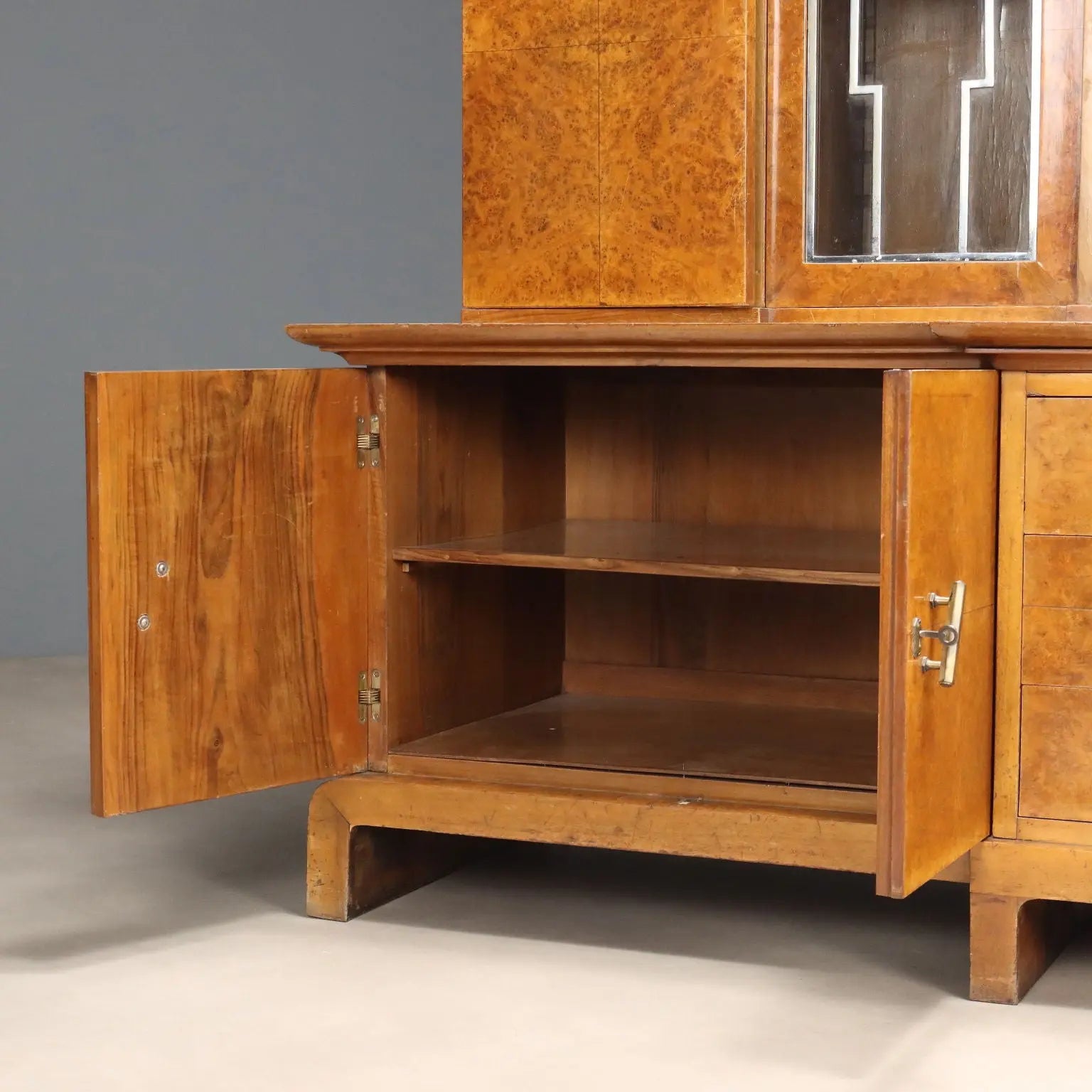 Antique Art Deco Cabinet Maple Burl Veneer XX Century