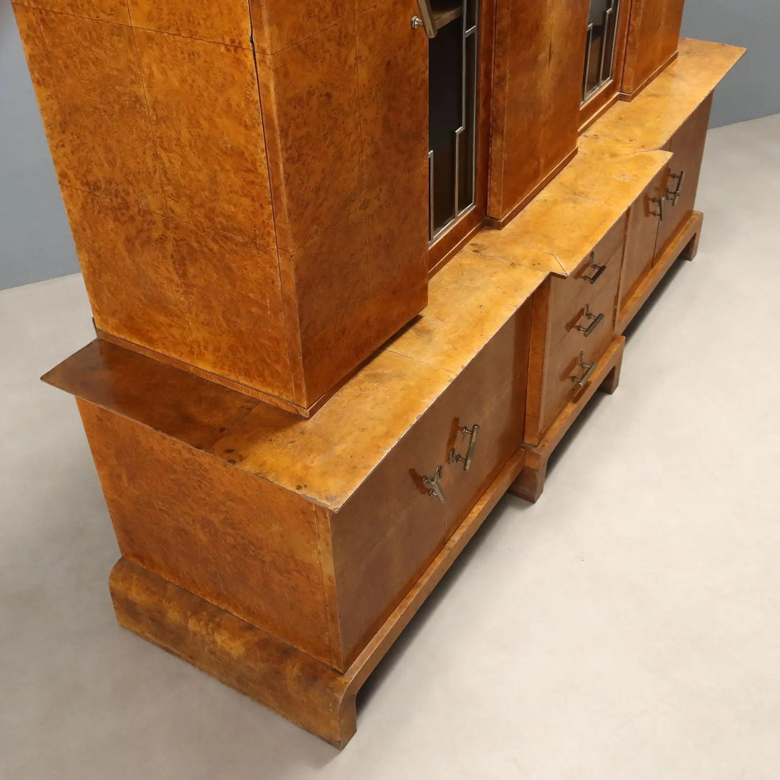 Antique Art Deco Cabinet Maple Burl Veneer XX Century