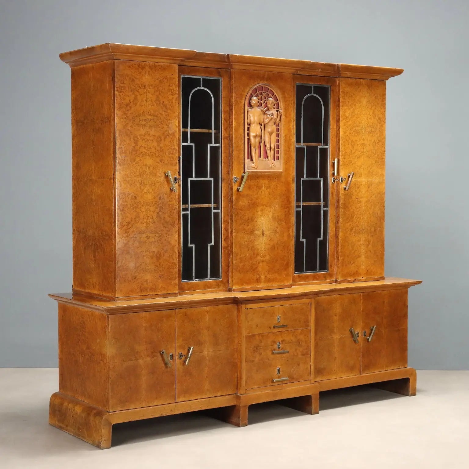 Antique Art Deco Cabinet Maple Burl Veneer XX Century
