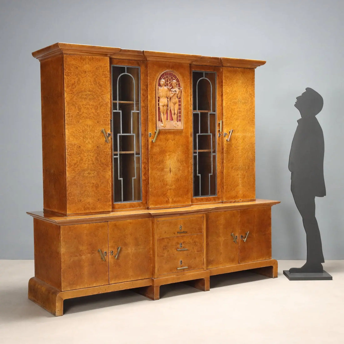 Antique Art Deco Cabinet Maple Burl Veneer XX Century