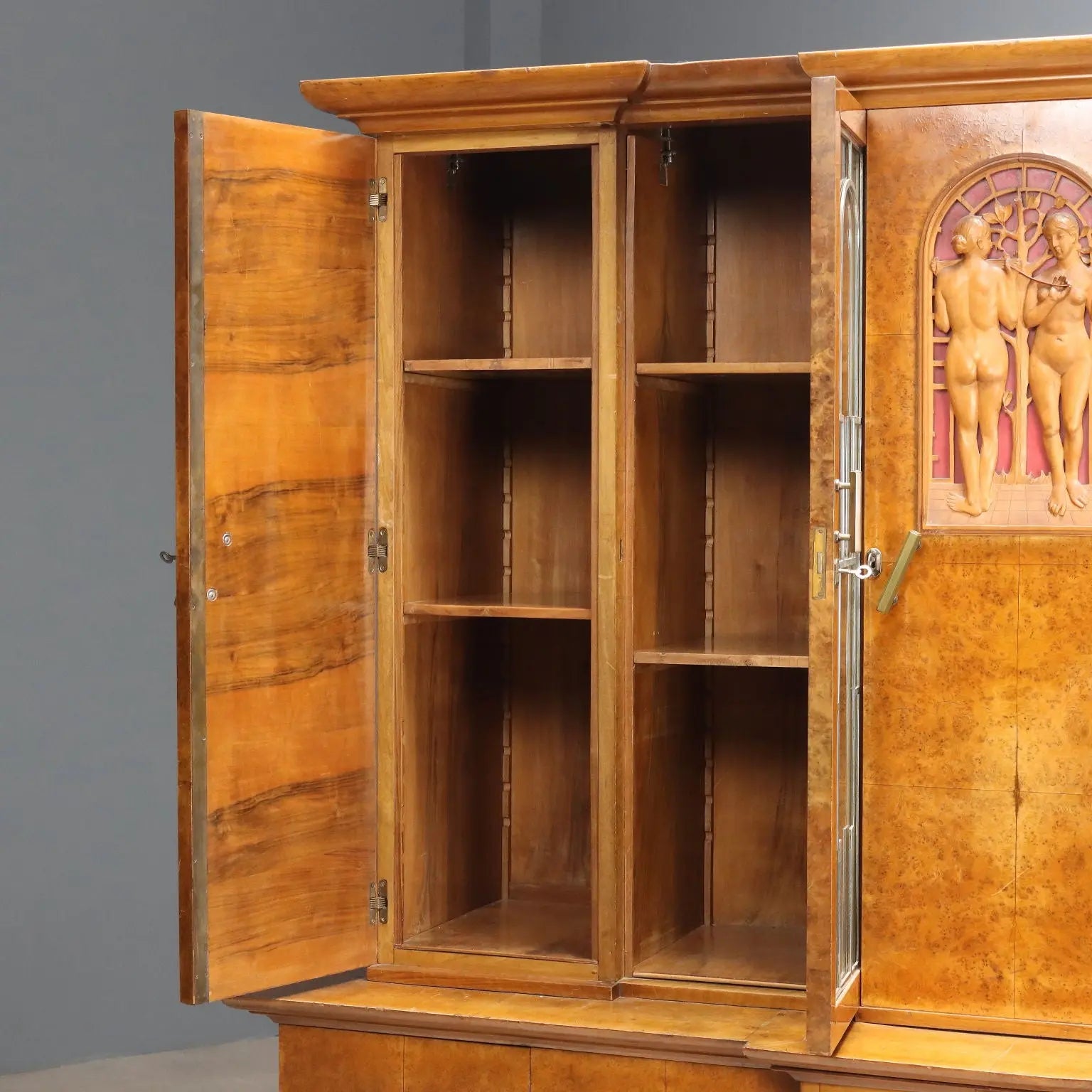 Antique Art Deco Cabinet Maple Burl Veneer XX Century