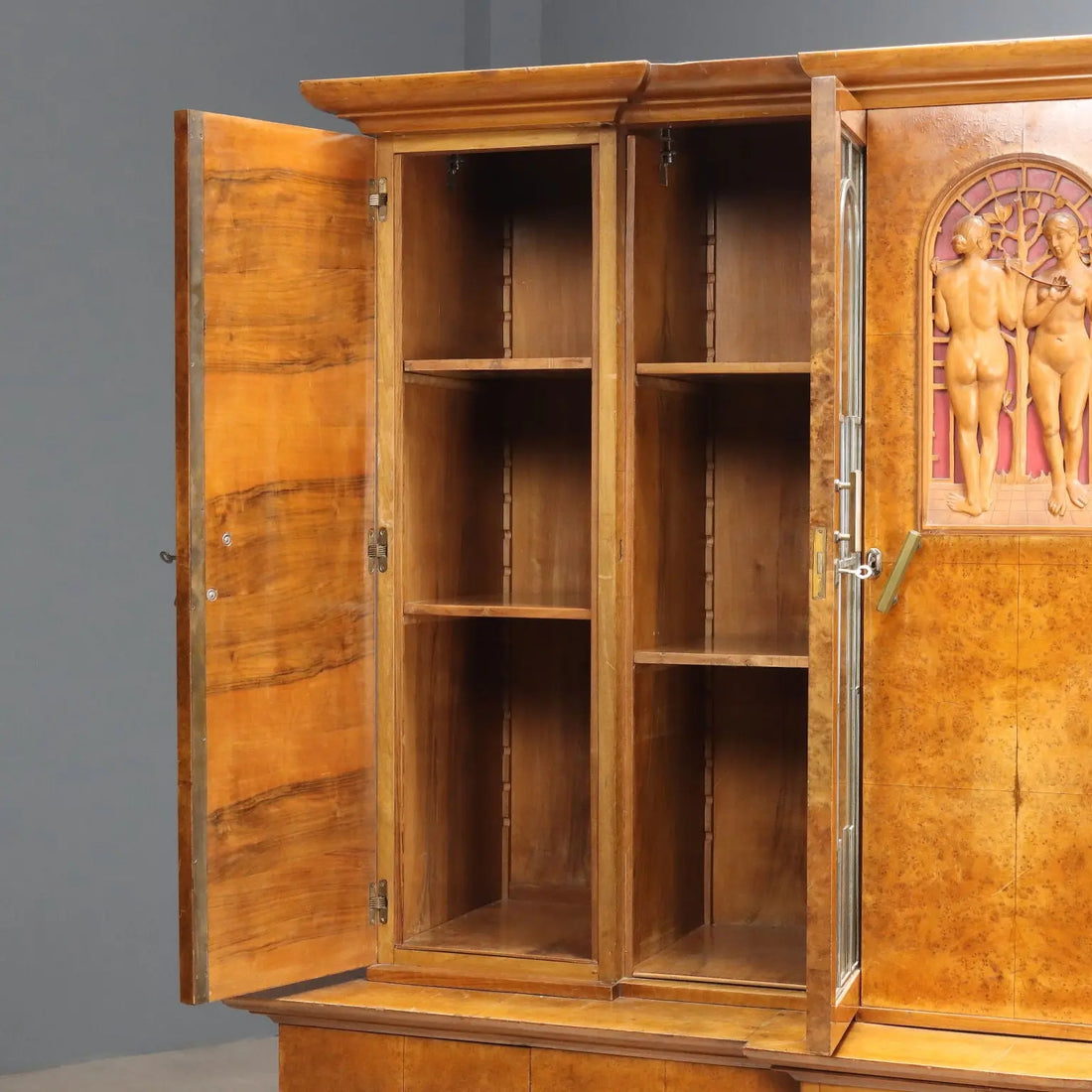 Antique Art Deco Cabinet Maple Burl Veneer XX Century