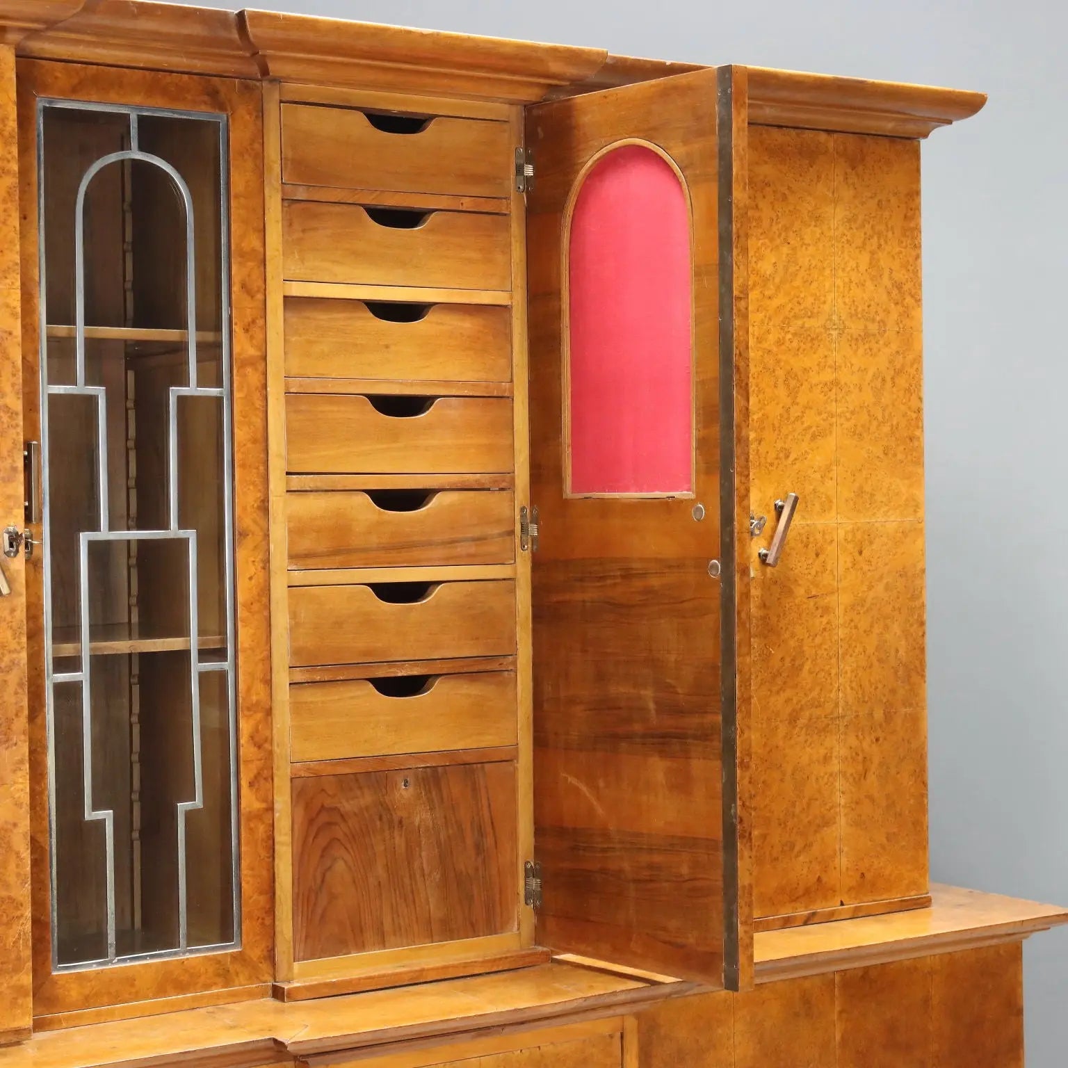Antique Art Deco Cabinet Maple Burl Veneer XX Century