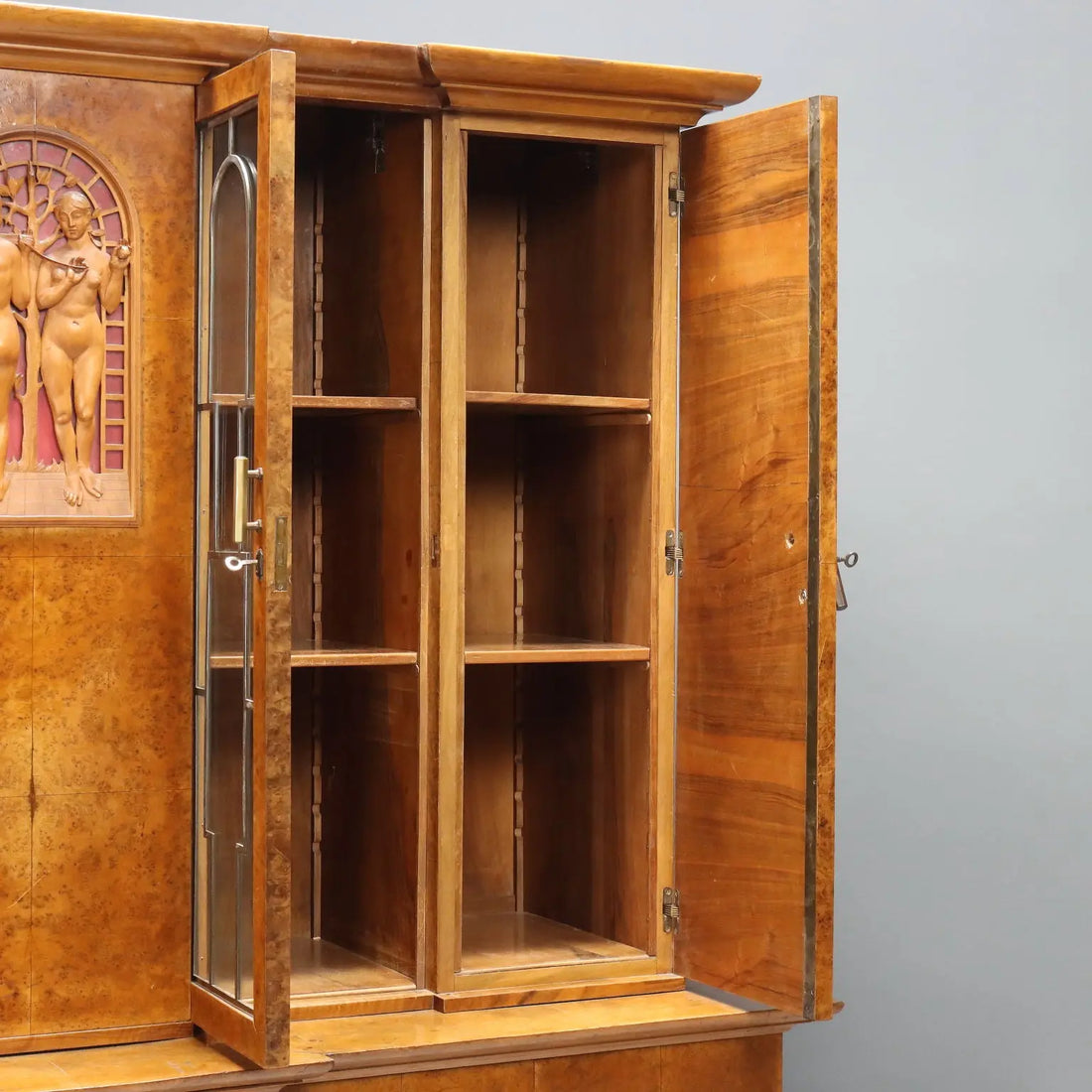 Antique Art Deco Cabinet Maple Burl Veneer XX Century