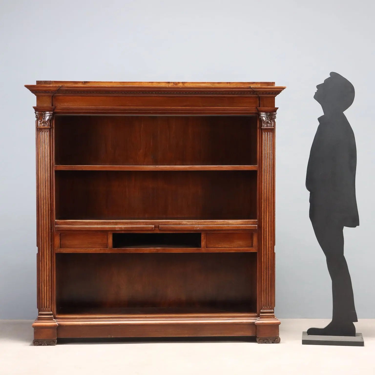 Antique Bookcase Walnut Corinthian Decorations XX Century