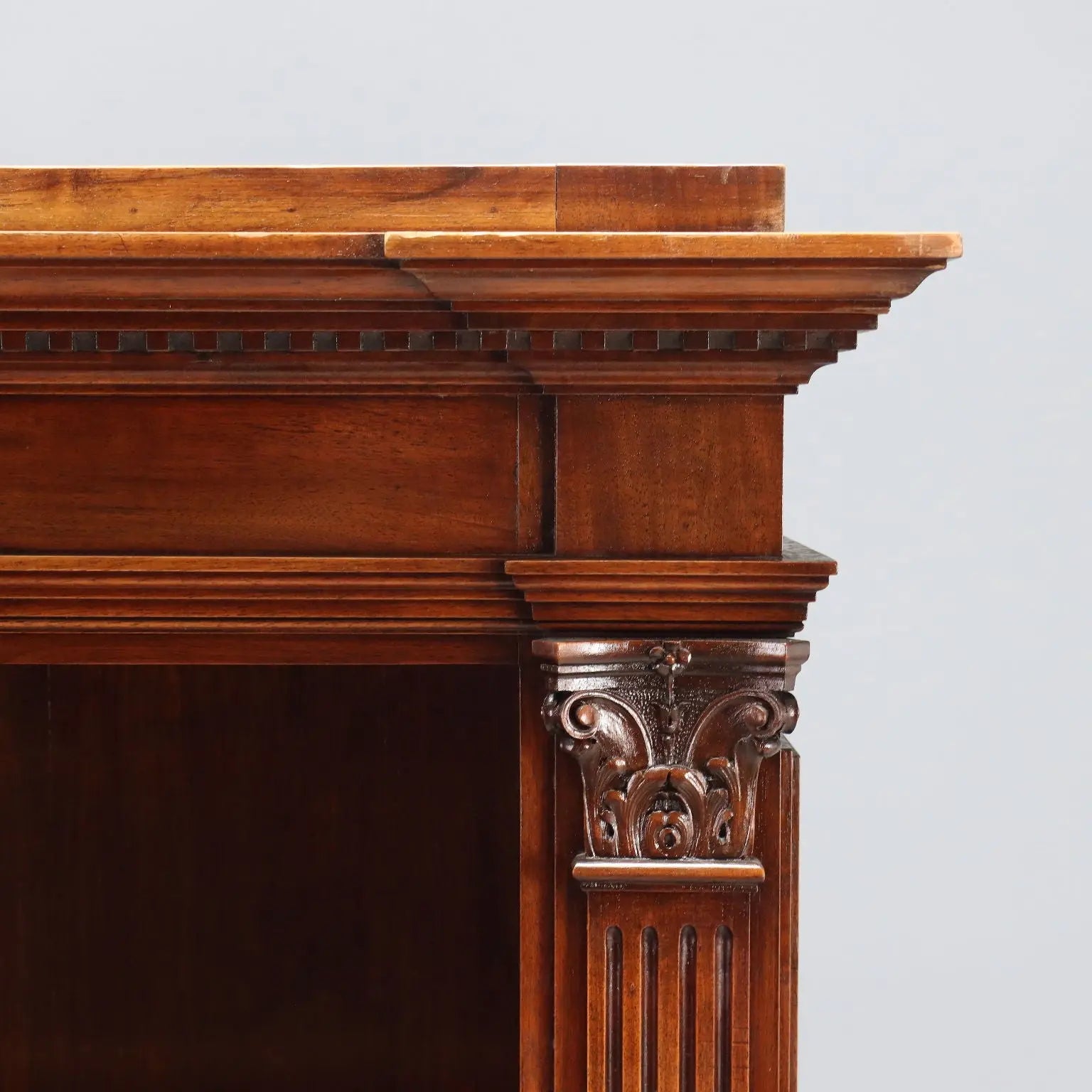 Antique Bookcase Walnut Corinthian Decorations XX Century
