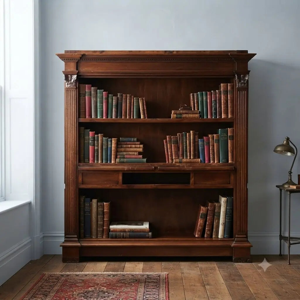 Antique Bookcase Walnut Corinthian Decorations XX Century