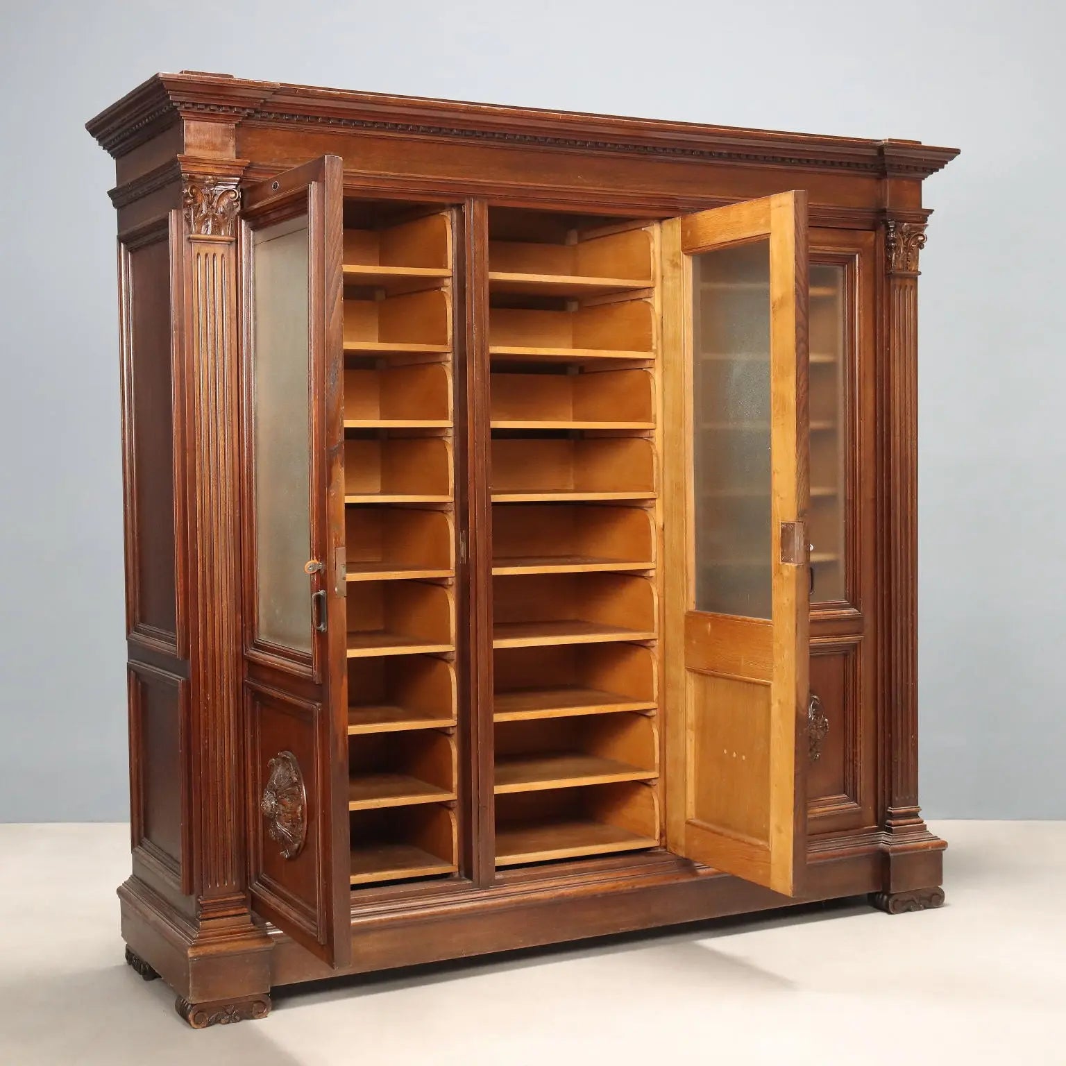 Antique Bookcase Neo-Renaissance Style Walnut Italy XX Century