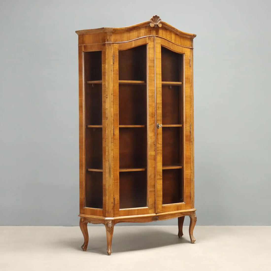 Antique Showcase Baroque Style Walnut Glass Italy XX Century