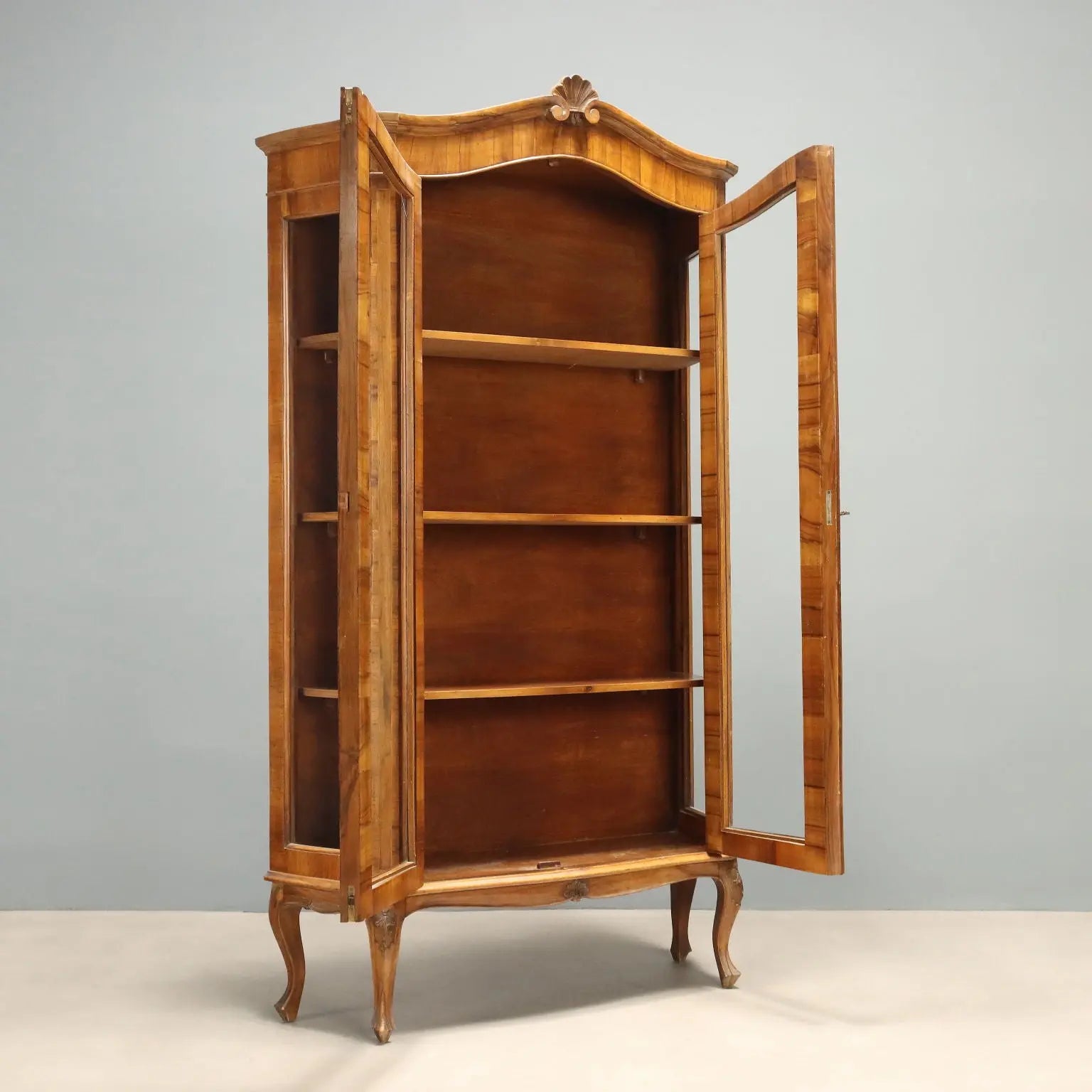 Antique Showcase Baroque Style Walnut Glass Italy XX Century