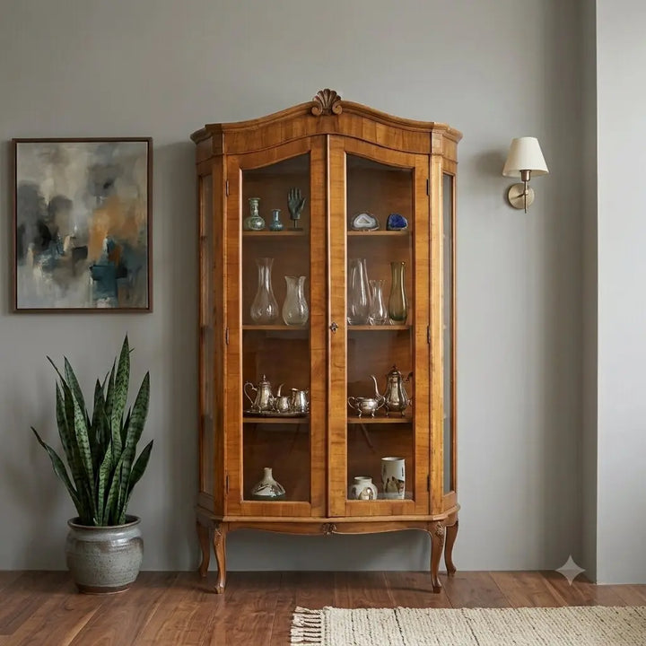 Antique Showcase Baroque Style Walnut Glass Italy XX Century