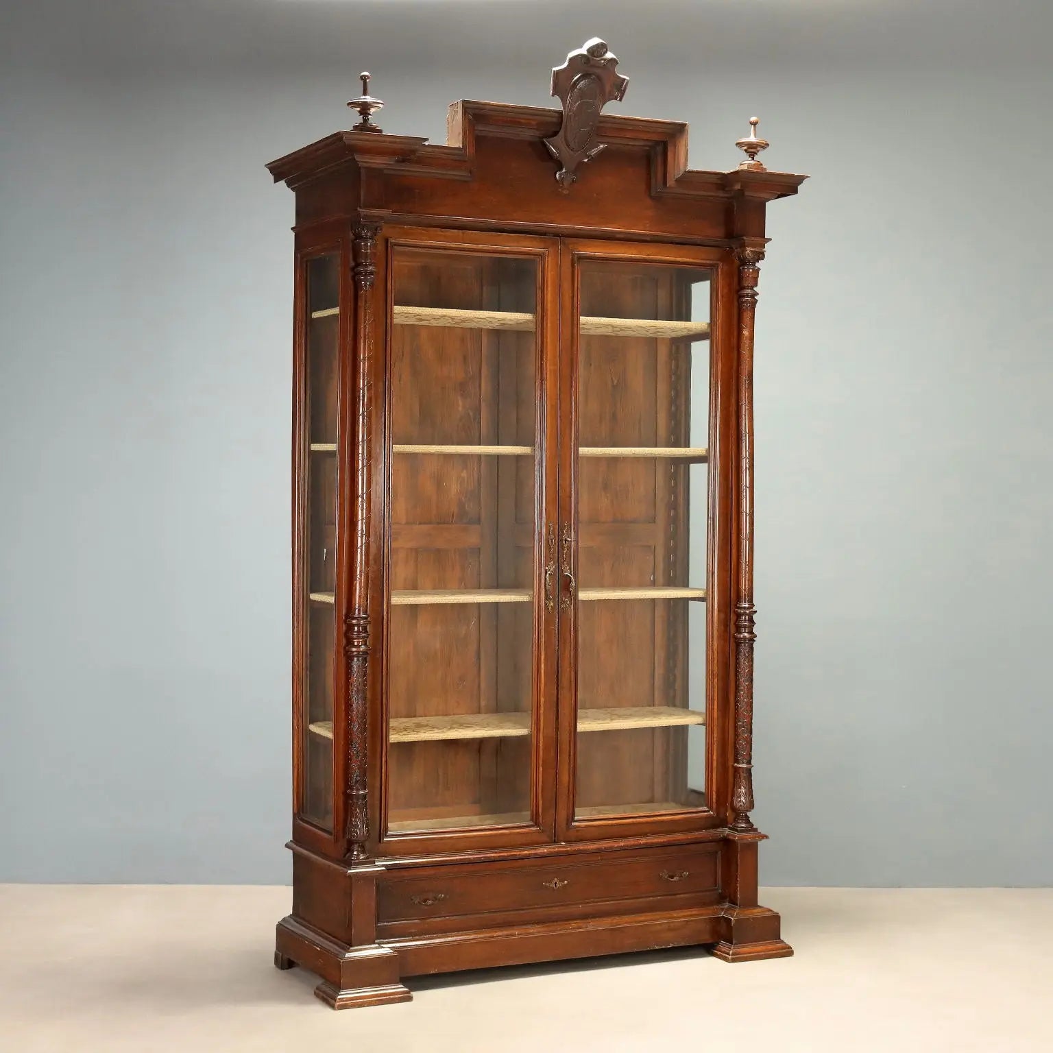 Italian Walnut Display Cabinet Late 19th Century